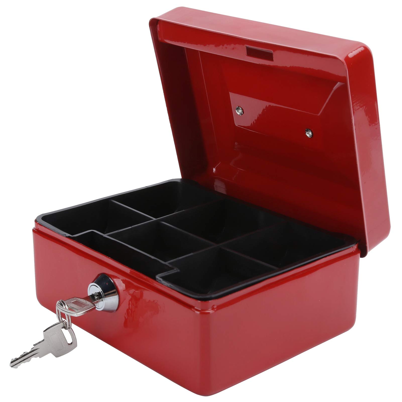 EVTSCAN 6-Inch Small Steel Locking Cash Box - Secure Money Box Without Tray, Black & Red - Ideal for Home, Office, Retail, and Travel Use