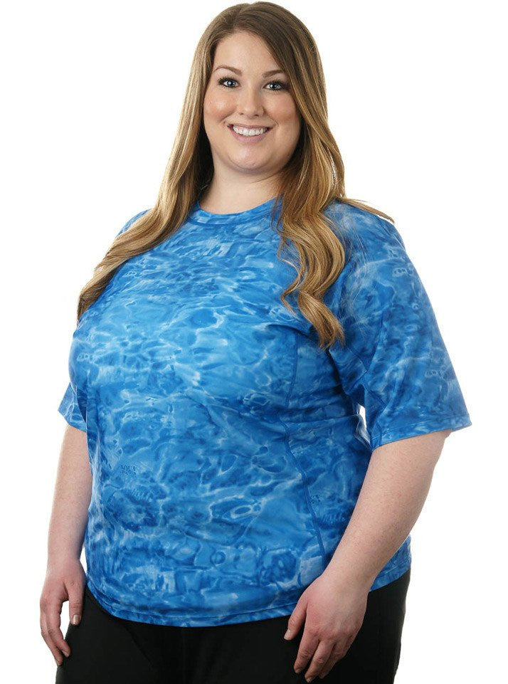 Women's Plus Size Rash Guard Swim Shirt - UPF 50+ Sun Protection, Quick Dry Aqua Design for Swimming, Surfing & Beach Activities