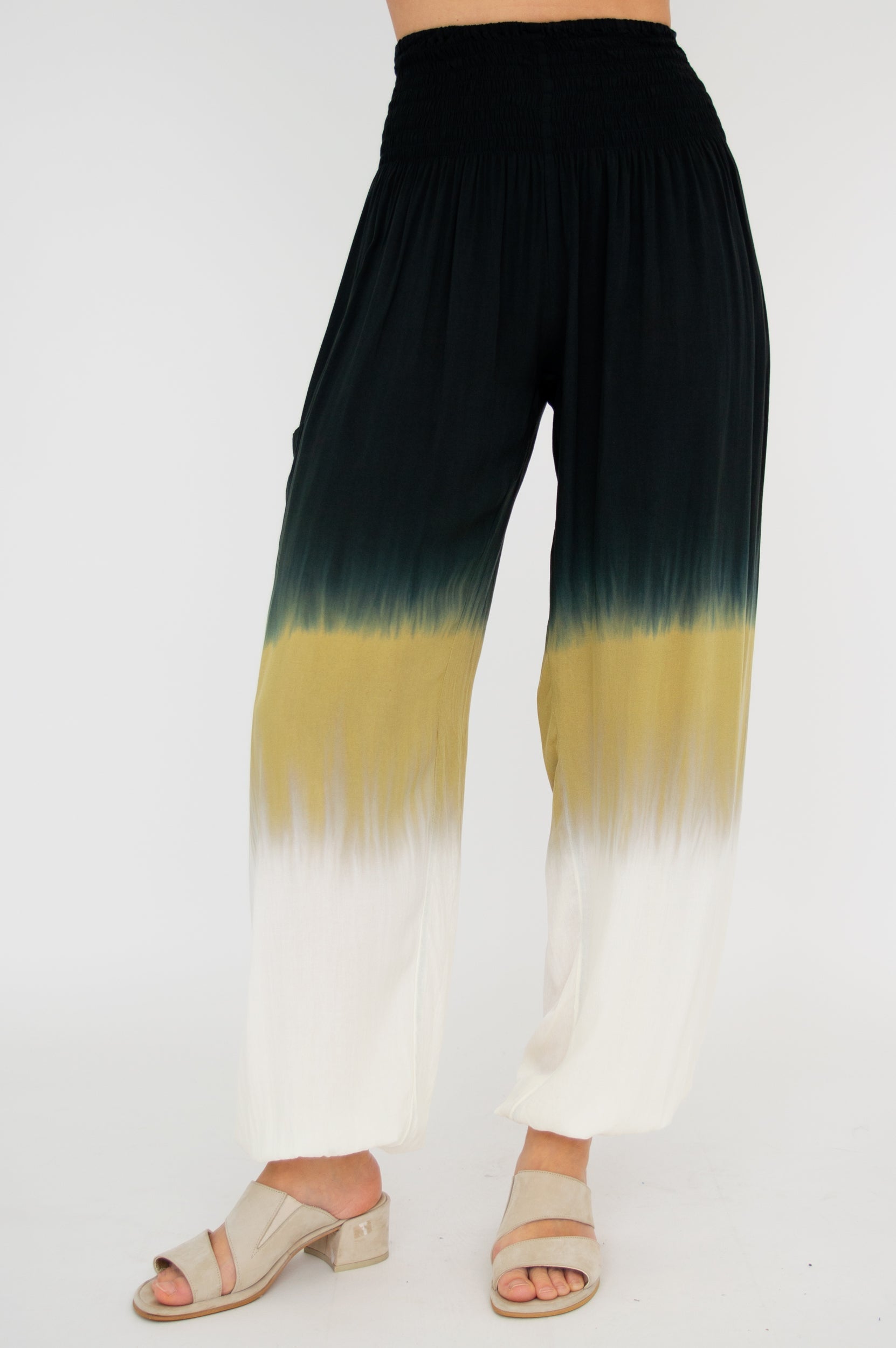 Embra Pants for Women - Black Dip Dye High Waisted Yoga Pants with Side Pockets | Perfect for Yoga, Gym Workouts & Lounge Wear