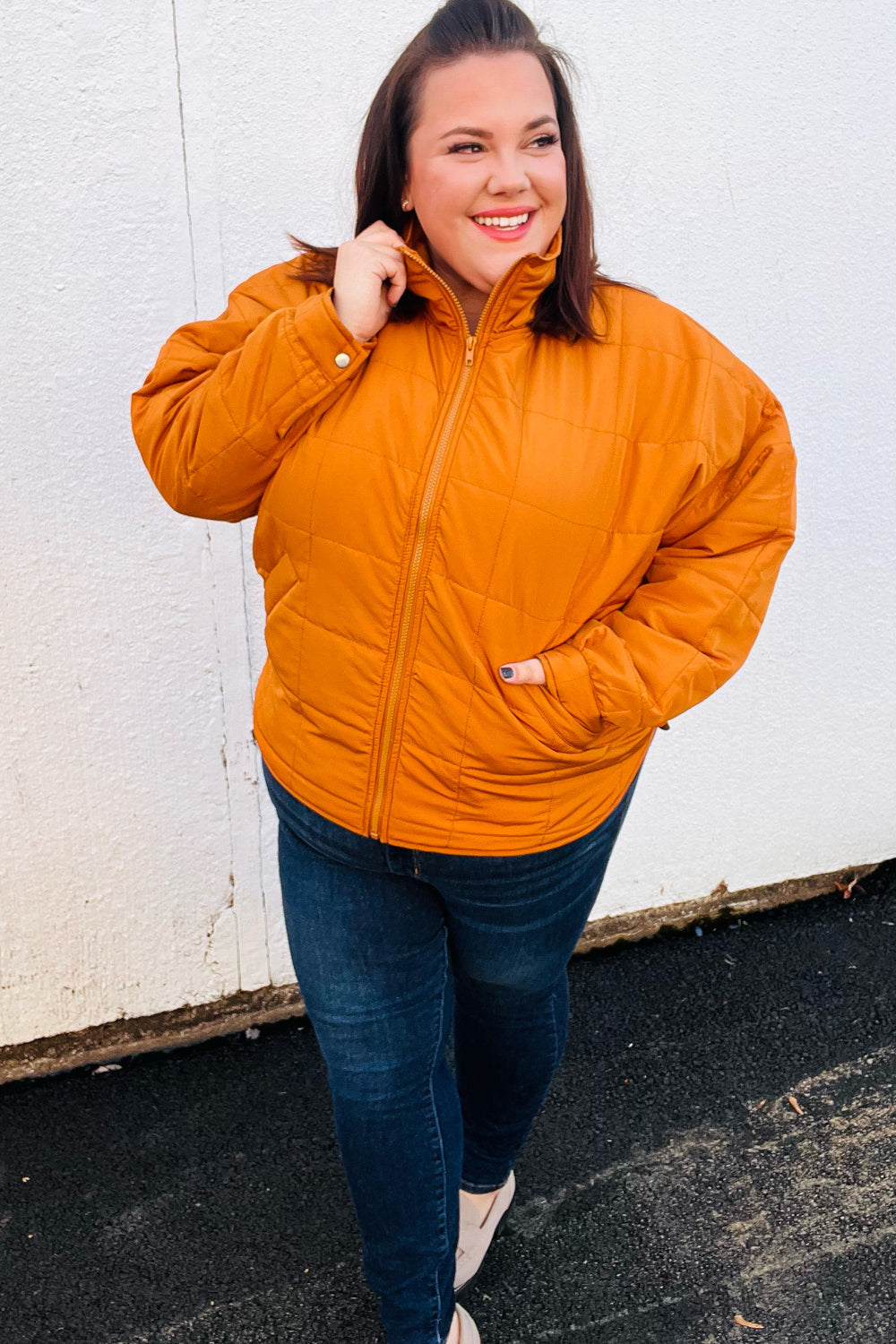 Butterscotch Quilted Puffer Jacket for Women - Warm Winter Coat with Stand Collar | Stylish Outerwear for Cold Weather, Outdoor Activities & Daily Commute