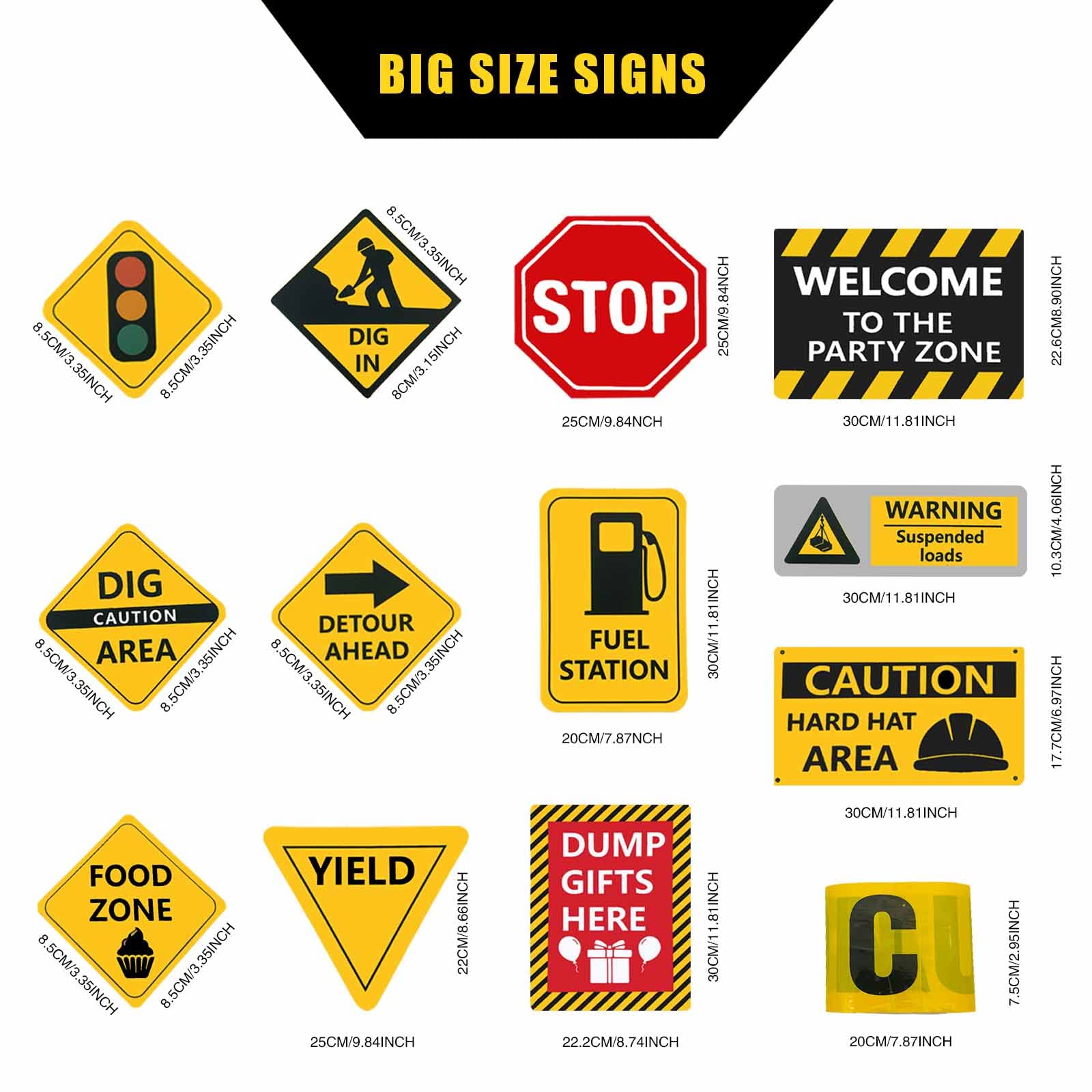 13-Piece Construction Birthday Party Supplies Set - Construction Theme Decorations for Boys, Kids Birthday Party & Baby Shower - Includes 11.8 Inch Wall Decor Signs with Yellow Caution Tape - Perfect for Construction Themed Parties, Classroom Events & DIY Decorations