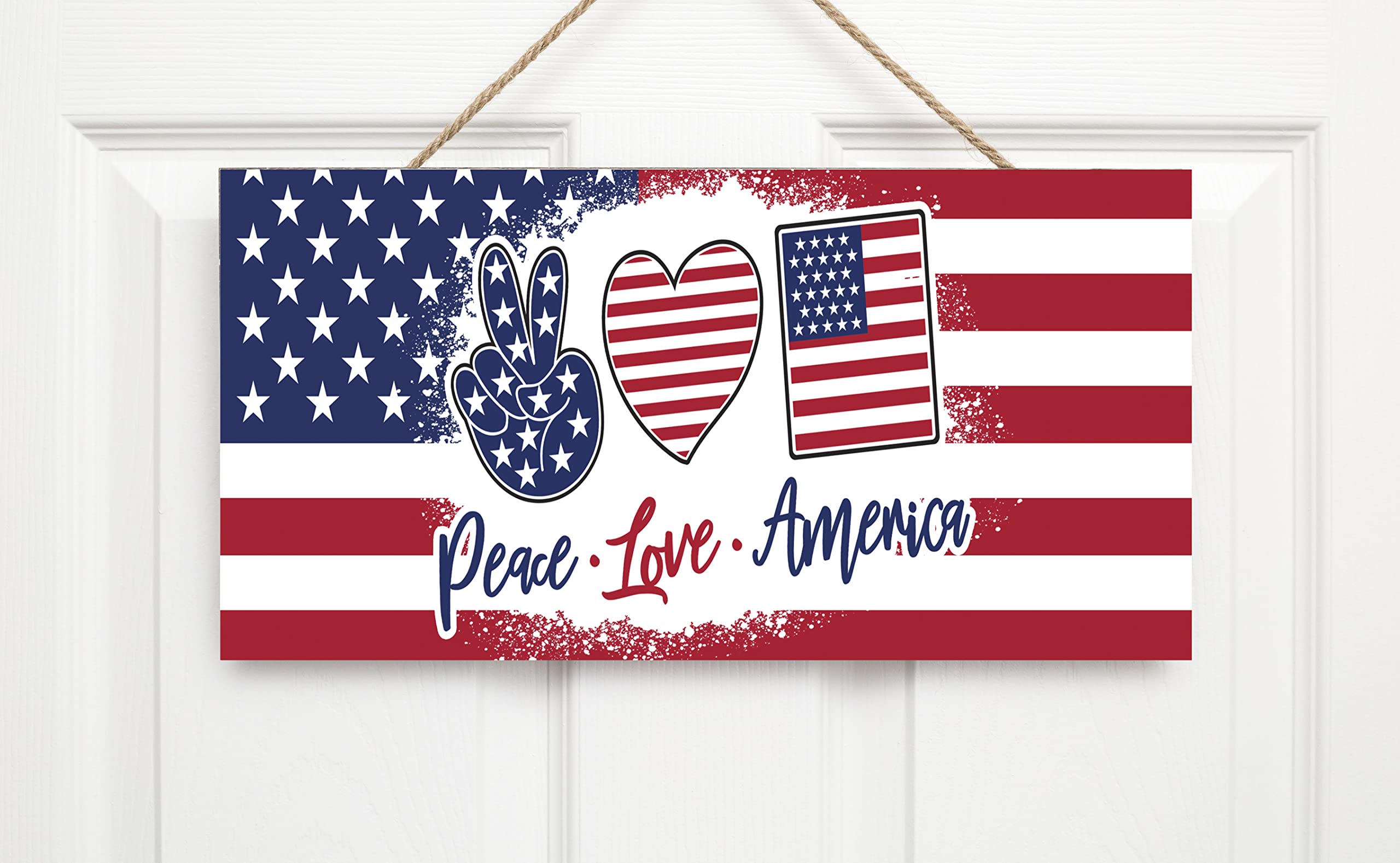 Handmade Patriotic Farmhouse Wooden Sign - Peace Love America Decor for Home, Wall, Living Room, Kitchen & Outdoor
