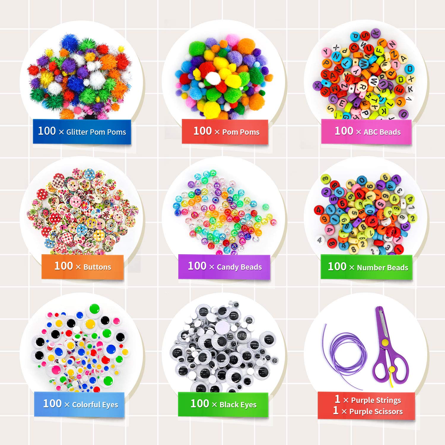 1405 Pcs Kids Craft Supplies Kit - Pipe Cleaners, Pom Poms, Feathers & Storage Box for DIY Art Projects | Perfect for Toddler Classroom Activities, Birthday Gifts & Creative Play (Purple)