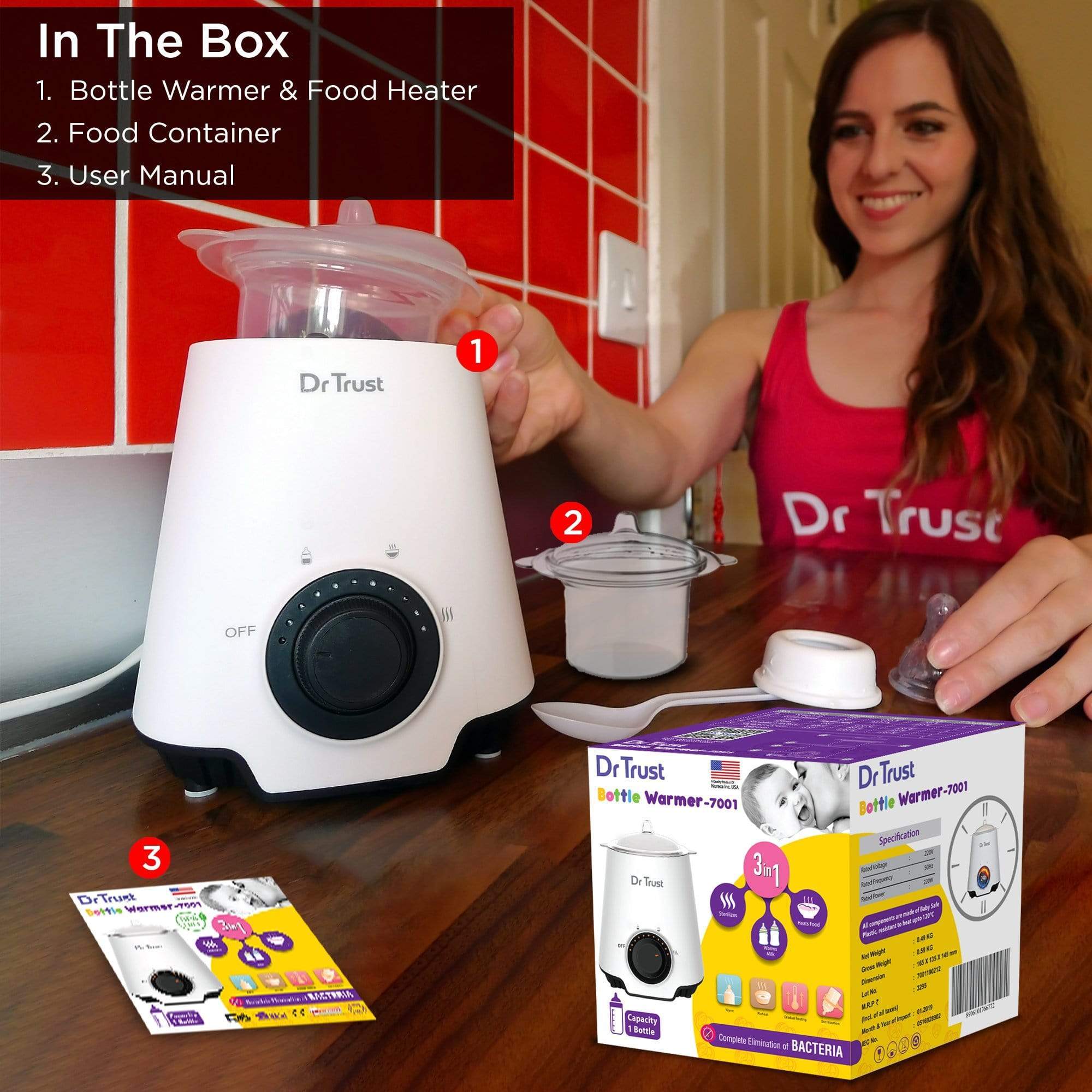 Dr Trust USA Baby Bottle Warmer 7001 - Fast & Safe Bottle Heating for Breastmilk & Formula - Perfect for Home, Travel & Daycare Use