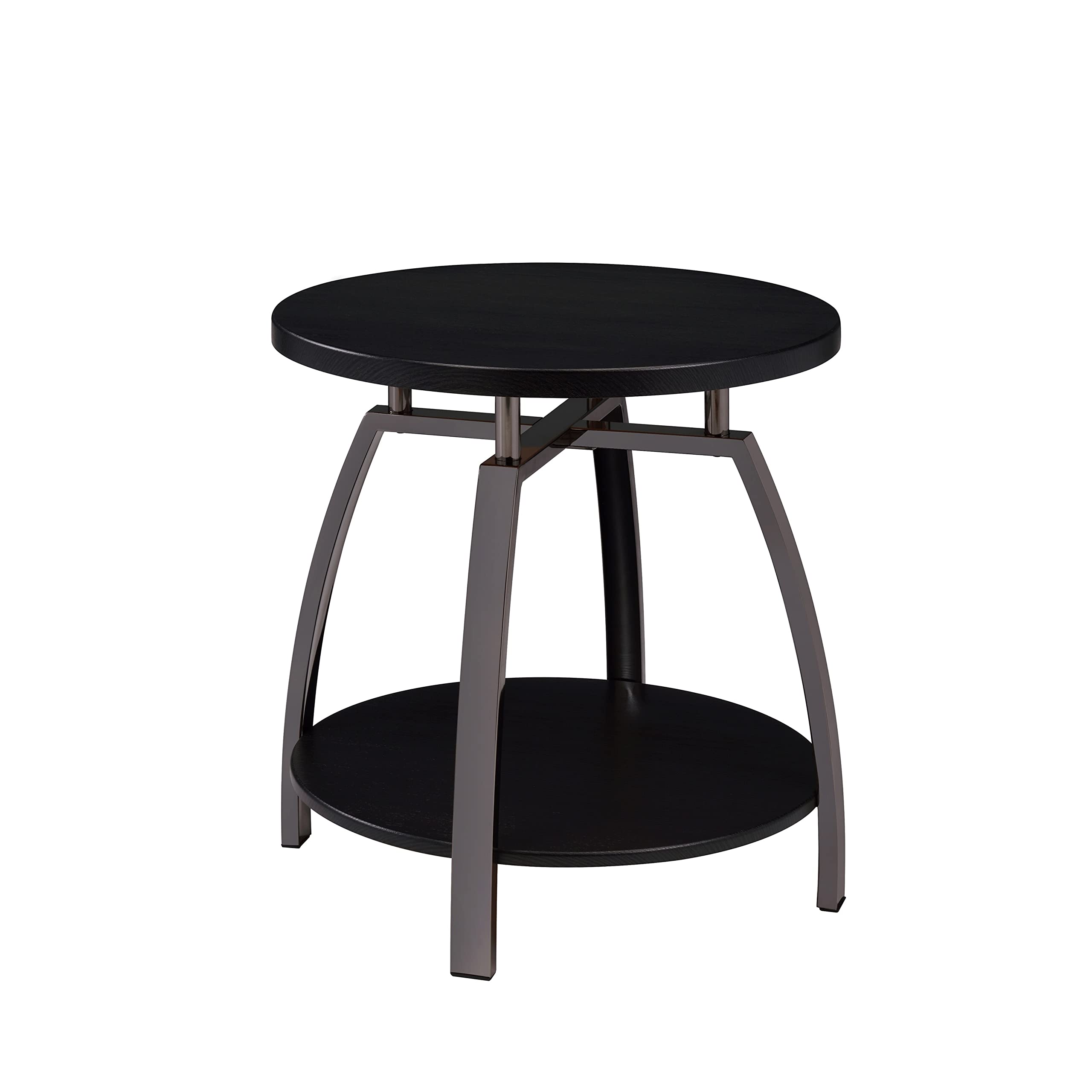 Industrial Modern Round End Table - Dark Grey & Black Nickel Finish with Polished Satin Shelf - Perfect for Living Room, Bedroom or Office Decor