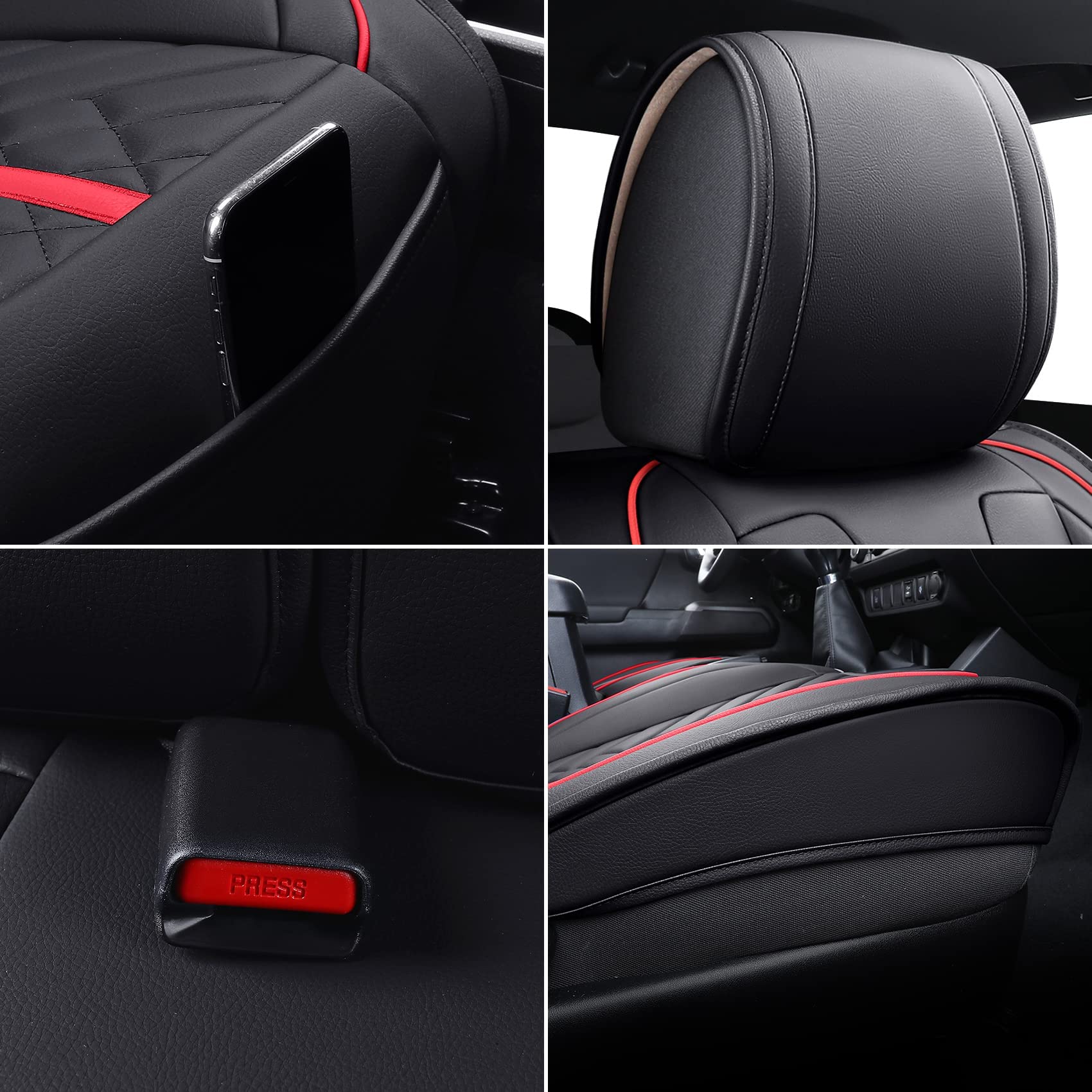 Premium Custom Fit Toyota Tacoma Seat Covers (2005-2025) - Black & Red TRD Style for Double Cab, Crew Cab, TRD Pro, Trail & Off-Road Editions | Durable 2-Piece Front Set for Enhanced Comfort & Protection During Daily Commutes, Off-Road Adventures & Work Trucks