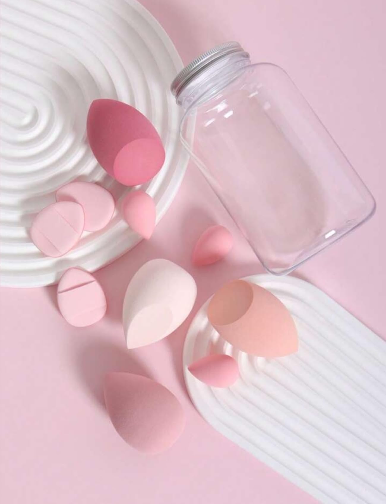 10Pcs Makeup Sponges Set with Storage Jar - 4 Blenders & 3 Mini Beauty Sponges + 3 Finger Puffs | Latex-Free Cosmetic Sponge Kit for Liquid, Cream & Powder | Perfect for Daily Makeup, Travel & Professional Use