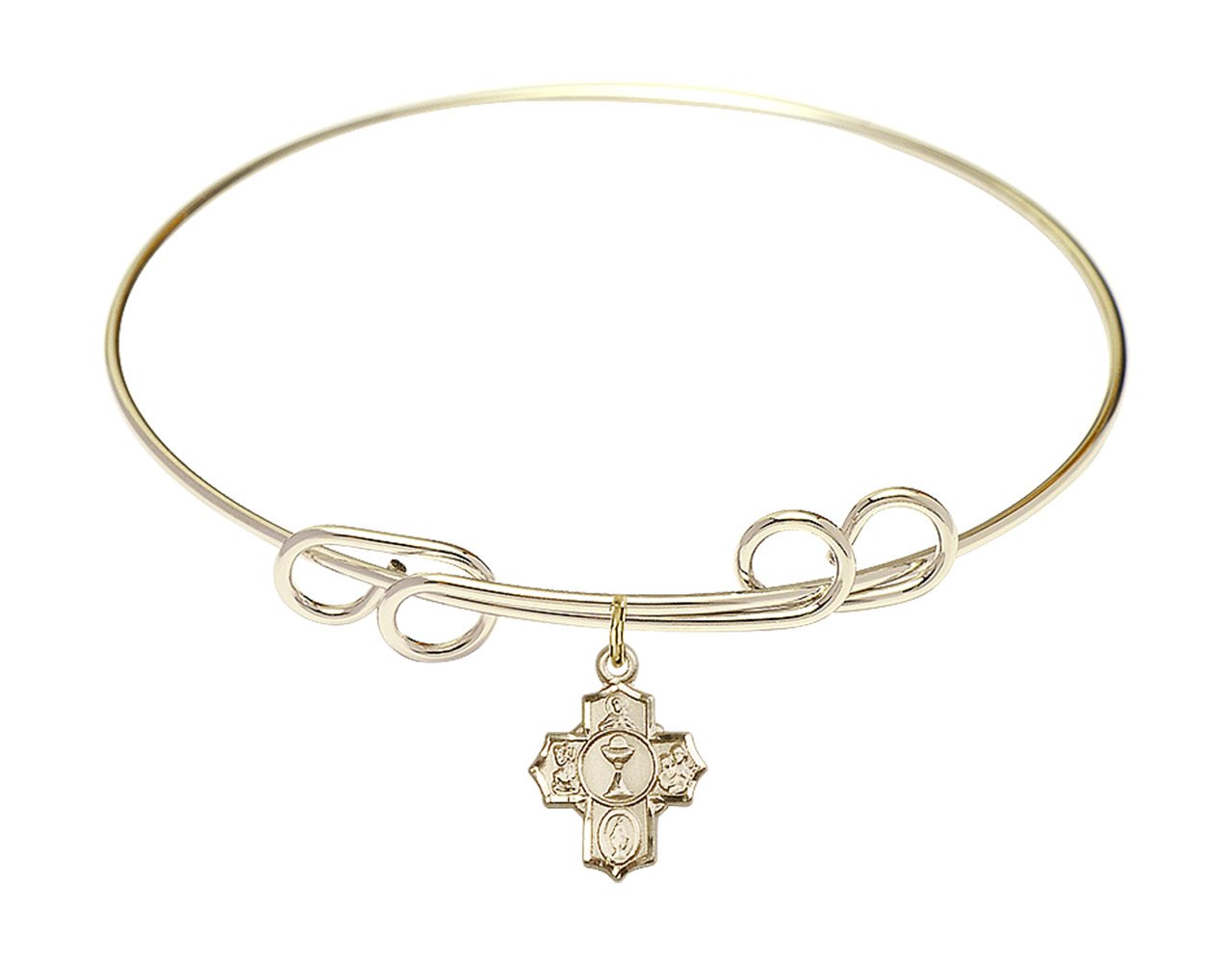 F A Dumont 8 Inch Round Double Loop Bangle Bracelet with Communion 5-Way Charm - Elegant Jewelry for Women, Perfect for Church, Weddings & Special Occasions