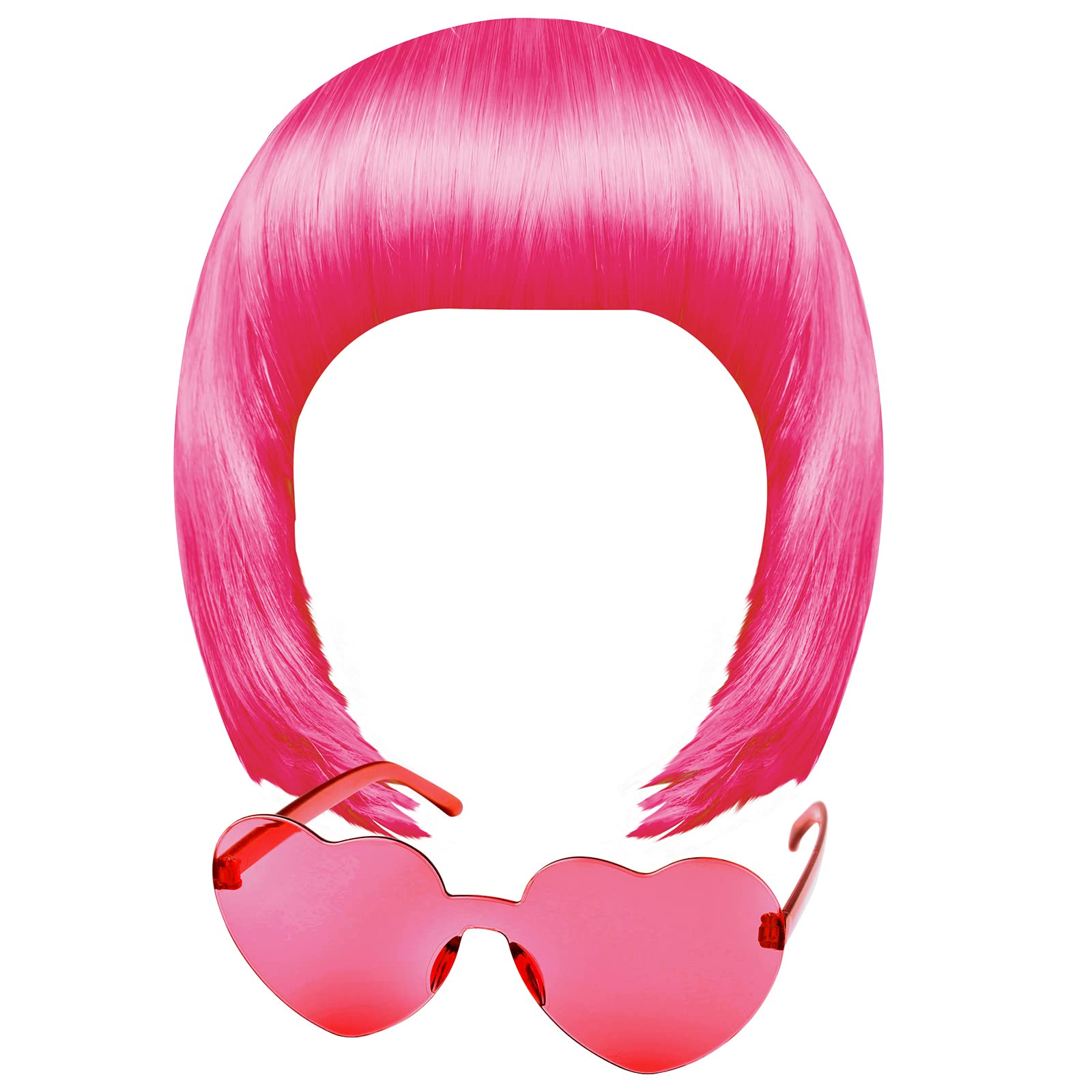 Peach Red Short Bob Wig & Sunglass Set - Neon Colored Cosplay Wigs with Sunglasses for Bachelorette Parties, Halloween Costumes & Daily Wear | Perfect for Themed Events, Costume Parties & Fun Photo Shoots