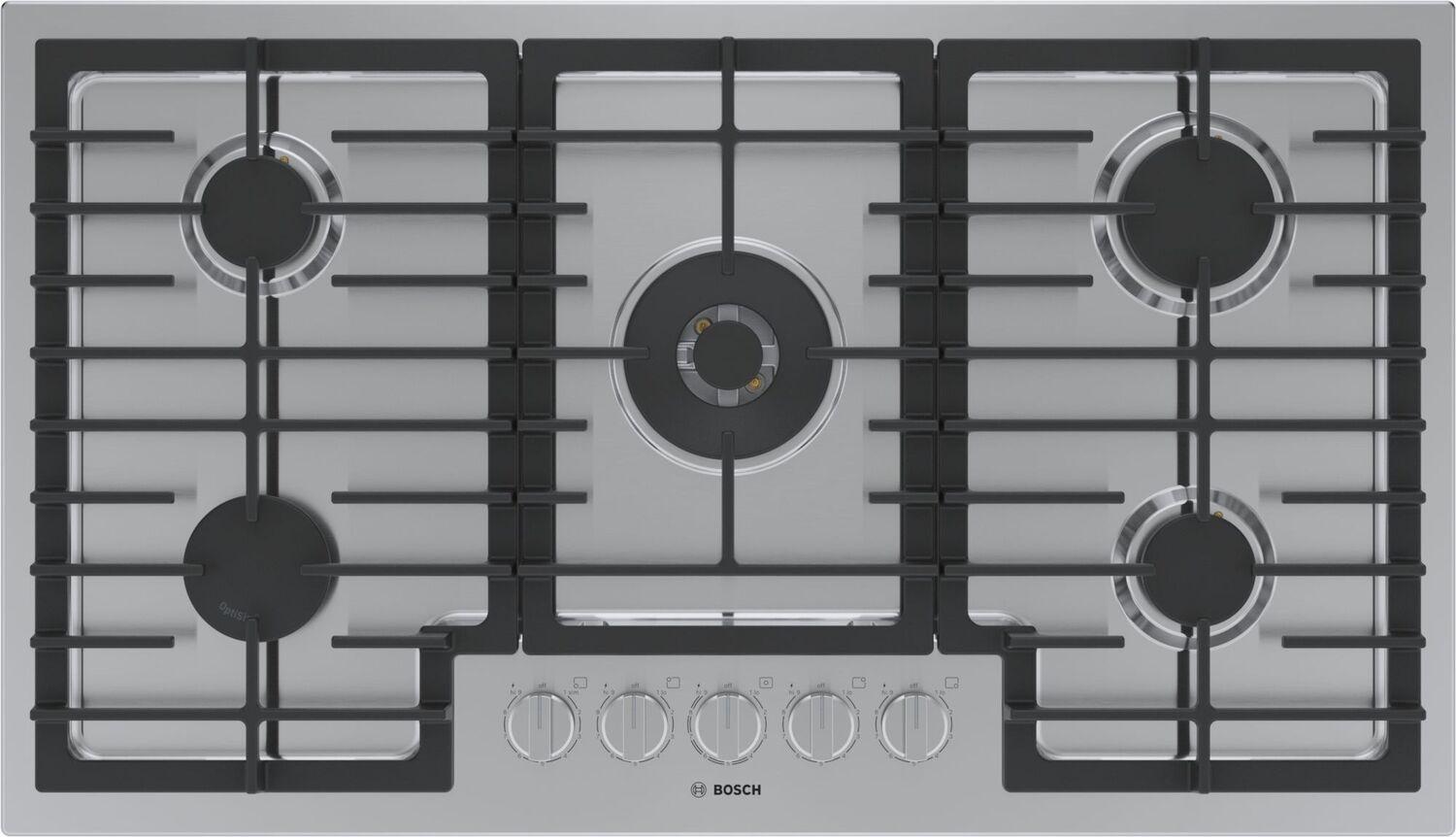 Bosch NGM8659UC 800 Series 36-Inch Stainless Steel Gas Cooktop - Professional 5 Burner Stovetop for Modern Kitchen Cooking, Grilling & Entertaining