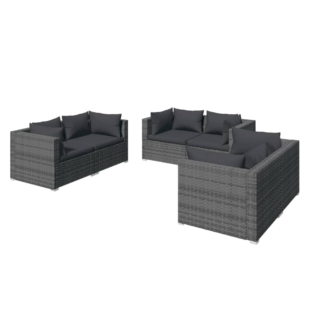 vidaXL 6-Piece Patio Lounge Set - Outdoor Garden Furniture with Cushions, Gray Poly Rattan Sectional Sofa for Backyard, Poolside & Terrace Relaxation