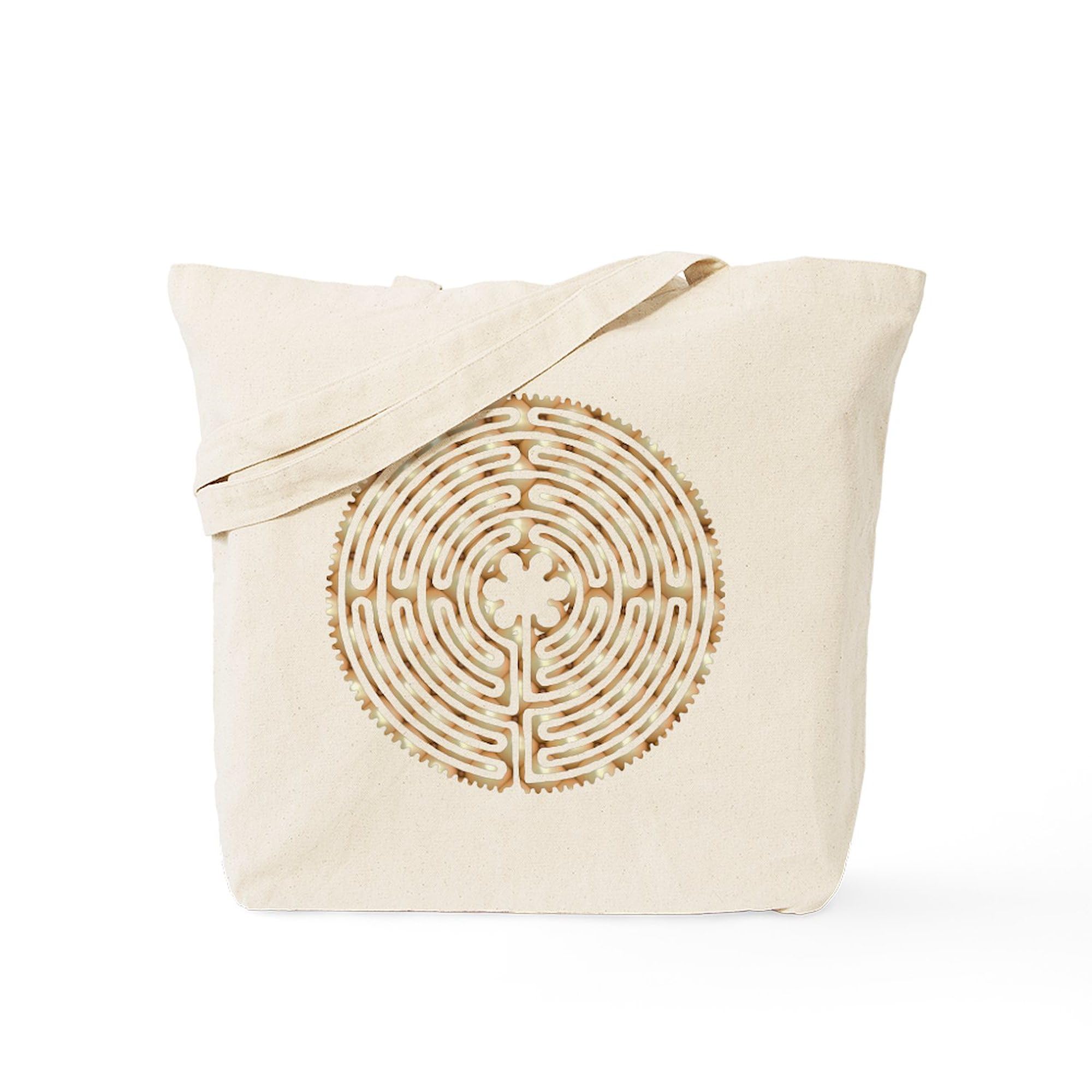 Chartres Labyrinth Pearl Tote Bag - Natural Canvas Reusable Shopping Bag for Women | Eco-Friendly Grocery Tote, Beach Bag & Work Tote