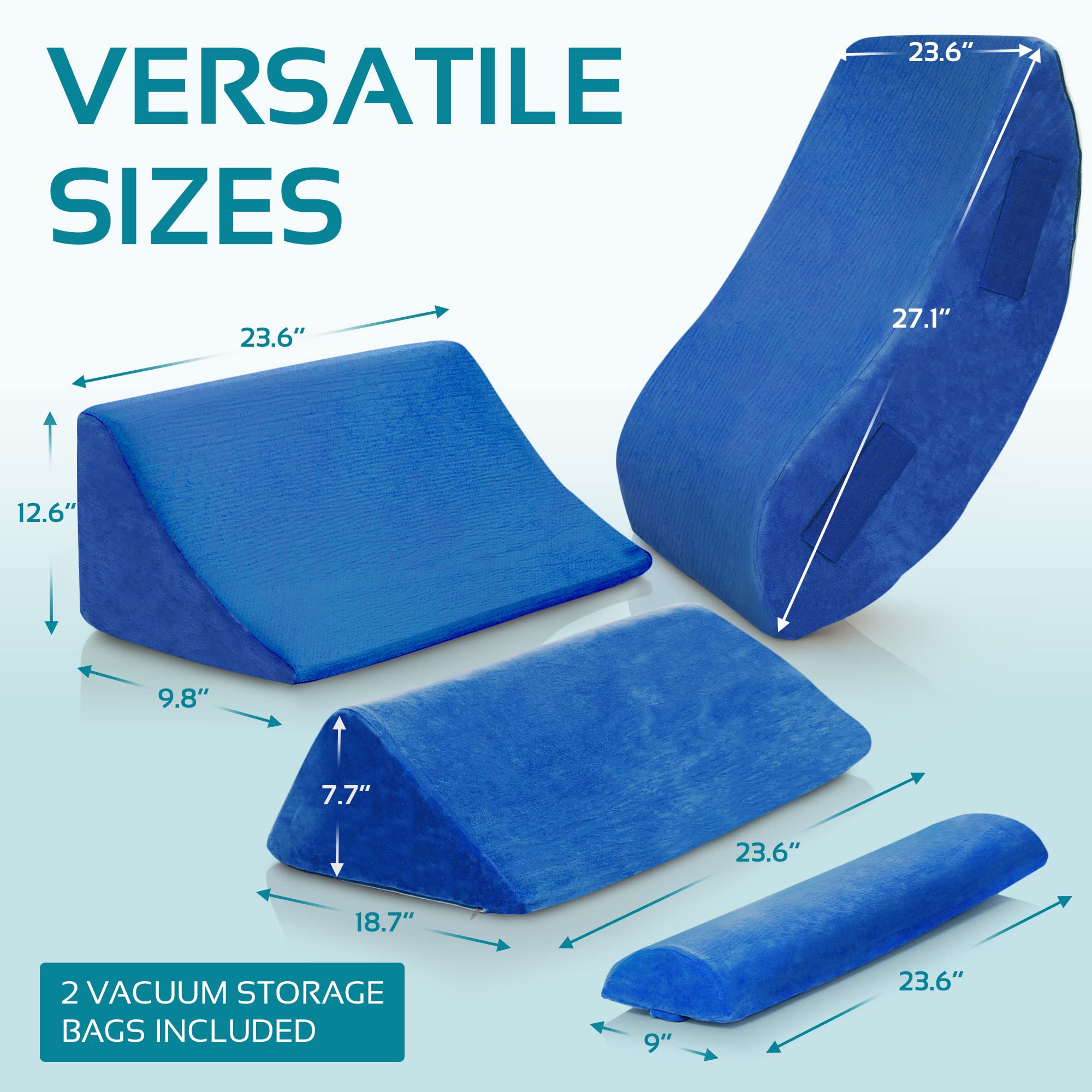 AllSett Health 4-Piece Orthopedic Bed Wedge Pillow Set with Memory Foam - Multi-Angle Support for Back, Neck, Shoulder & Leg Pain Relief - Machine Washable Cover - Perfect for Sleeping, Reading & Post-Surgery Recovery
