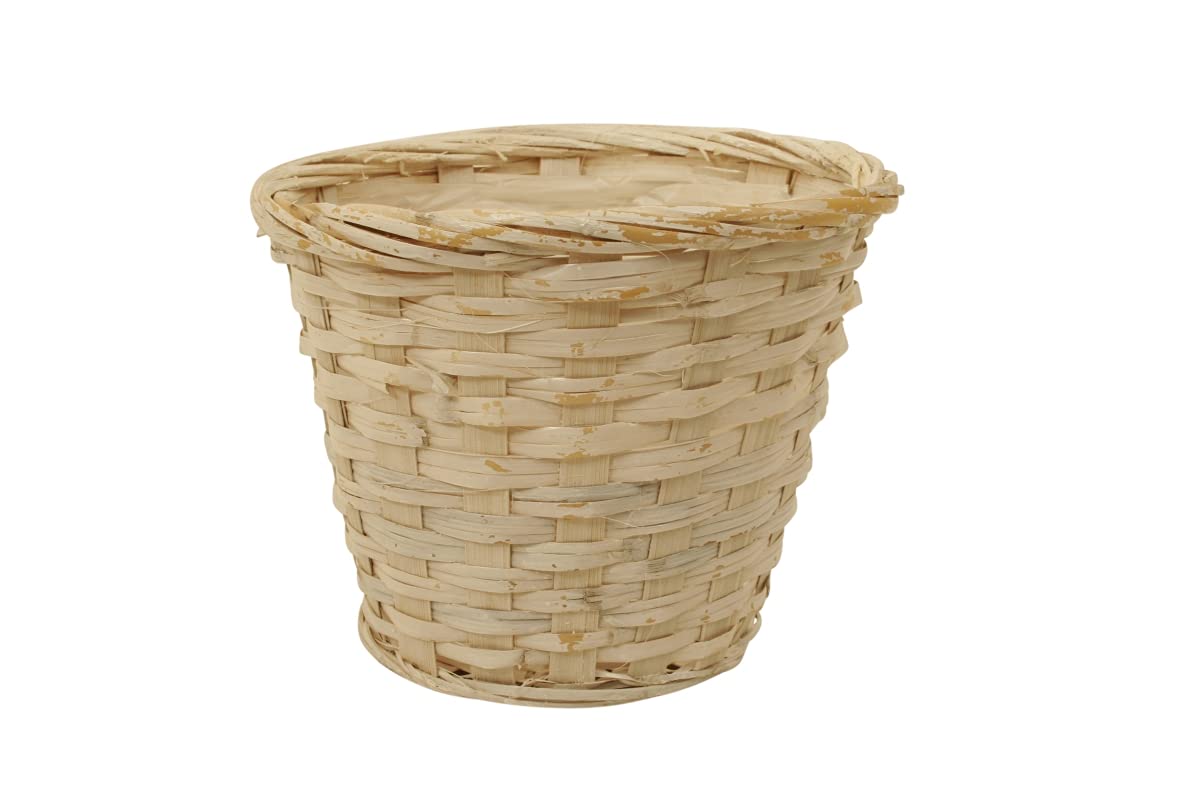 Wald Imports 7 Inch Whitewashed Rattan Plant Pot Covers - Set of 3 for Indoor/Outdoor Home Decor, Boho Style Flower Pots, Garden & Patio Decorations