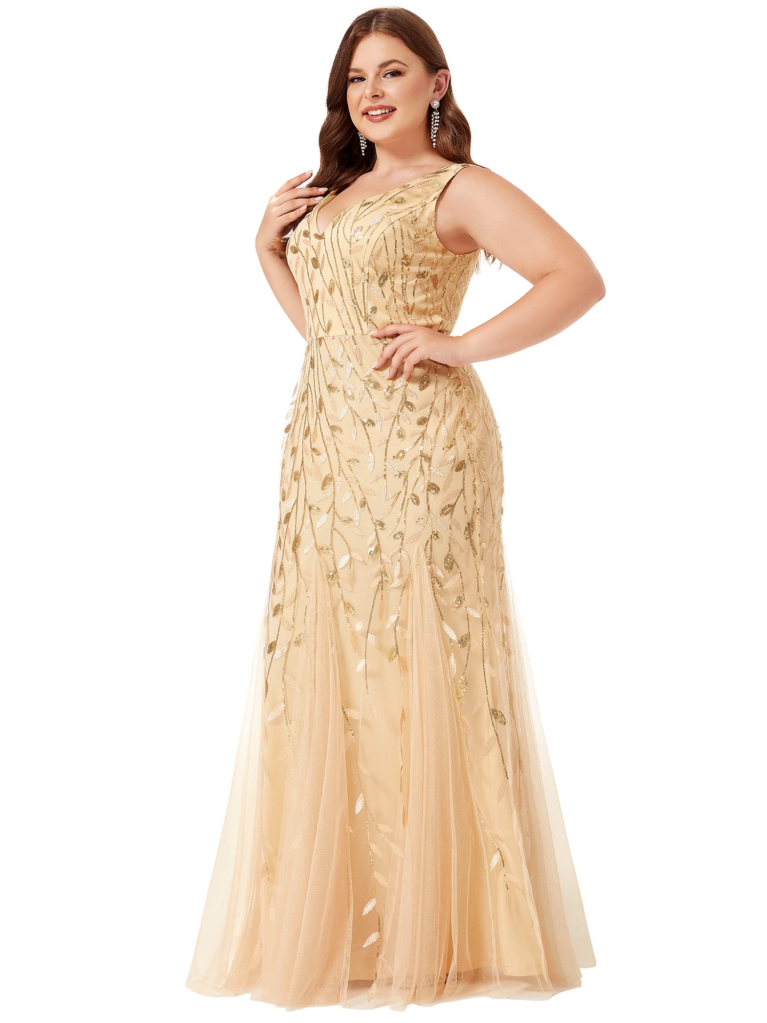Ever-Pretty Women's Sequin V-Neck Sleeveless Bodycon Mermaid Evening Gown Plus Size Formal Prom Dress 07886-PZUSA - Perfect for Black Tie Events, Weddings & Special Occasions