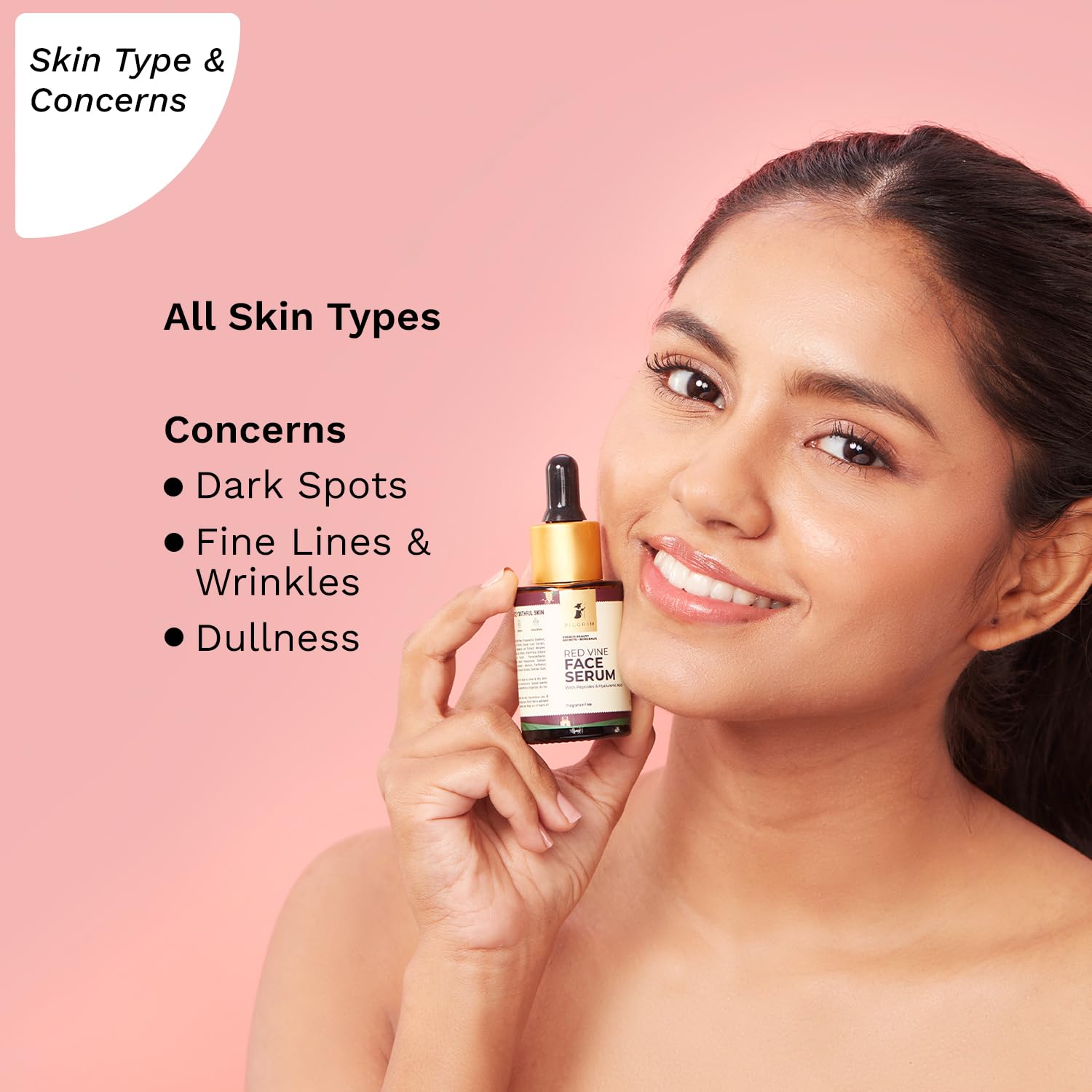 PILGRIM French Red Vine & Hyaluronic Acid Serum with Peptides - Anti-Aging Face Serum for Women & Men, Hydrates & Firms All Skin Types, 30ml | Perfect for Daily Skincare Routine & Nighttime Hydration