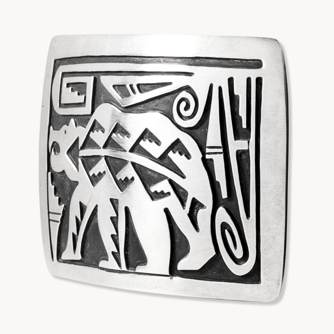 Authentic Navajo Bear Overlay Belt Buckle - Handcrafted Native American Western Style for Men & Women - Perfect for Cowboy Boots, Jeans & Western Fashion Outfits