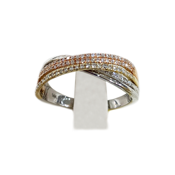 14K Tri-Tone Diamond Ring for Women - Elegant Gold, White Gold & Rose Gold Stackable Band - Perfect for Engagement, Wedding, Anniversary & Everyday Wear