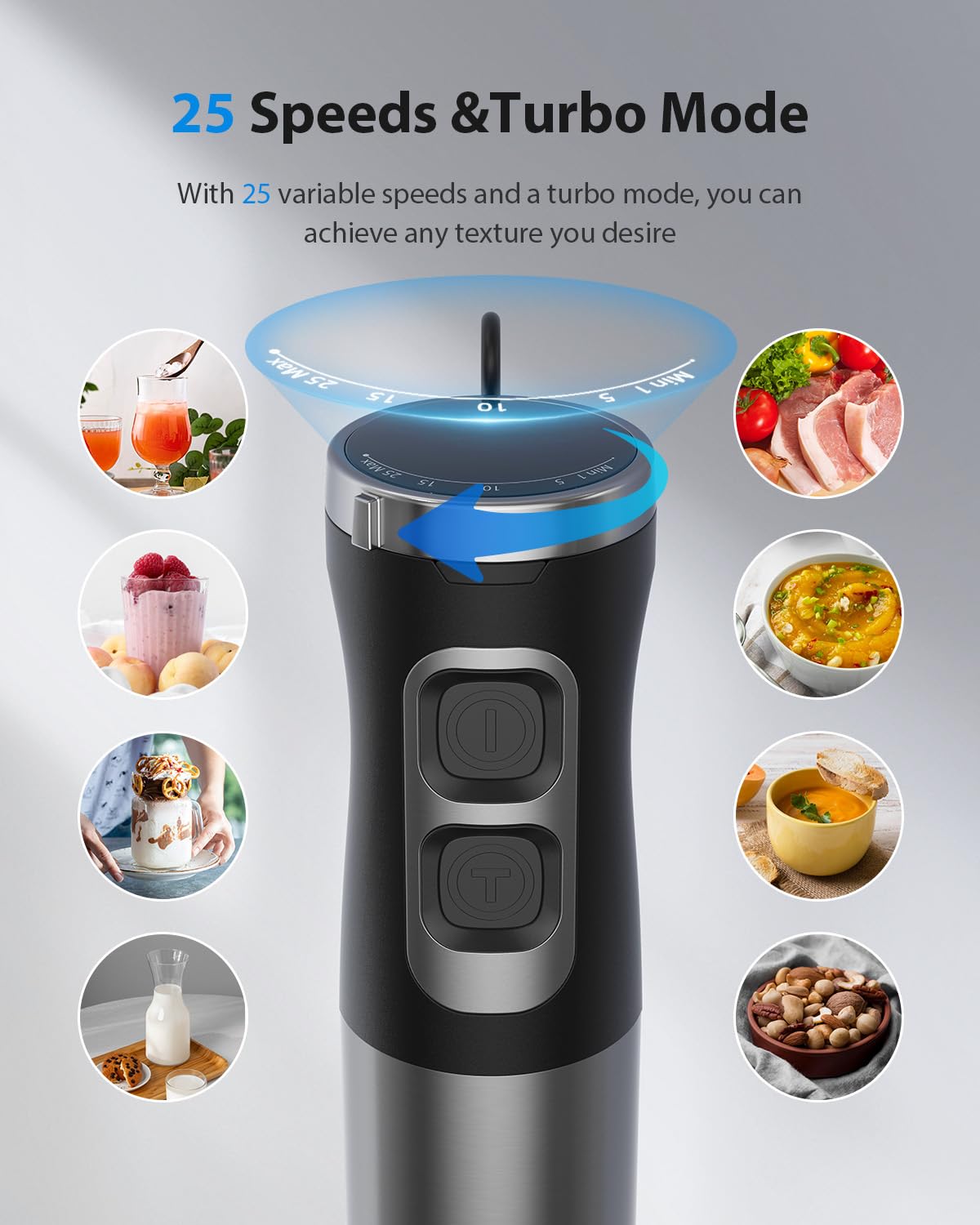 2025 New 4-in-1 Immersion Hand Blender with 25-Speed Settings & Heavy-Duty Copper Brushless Motor - Includes Chopper, Whisk, Beaker & Wand for Smoothies, Soups & Baking | Corded Handheld Emulsion Blender