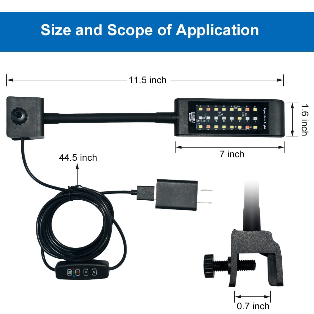 VARMHUS 4.8W LED Aquarium Light - Fish Tank Light with Full Spectrum for Aquatic Plants (Black) | Perfect for Freshwater & Saltwater Tanks, Planted Aquariums & Coral Reefs