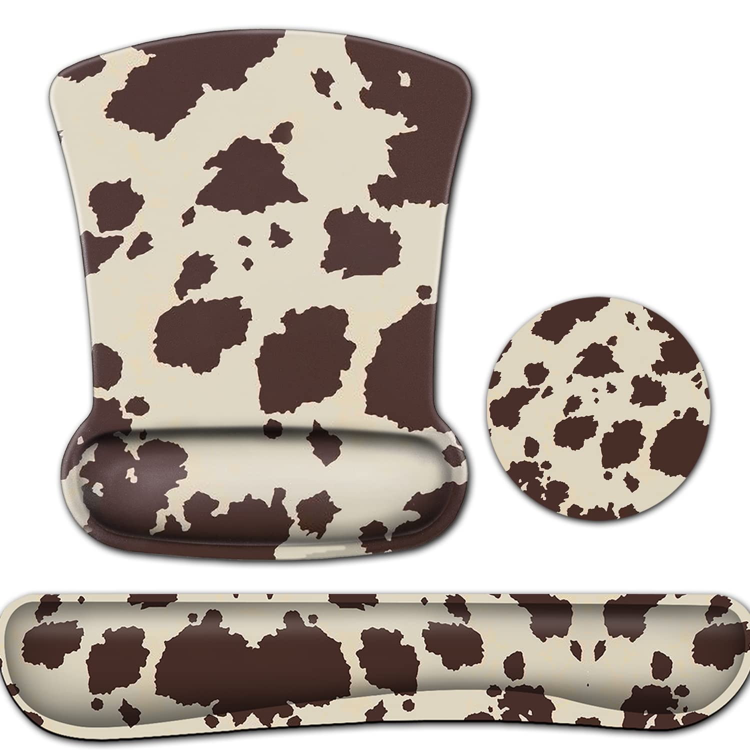 Ergonomic Keyboard Wrist Rest & Mouse Pad Set with Memory Foam - Cute Cowhide Animal Design for Pain Relief & Comfort - Perfect for Office, Gaming, and Long Computer Work Sessions