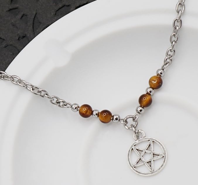 Adjustable Inverted Pentacle Anklet - Witchy Ankle Bracelet with Green Aventurine - Pagan Wiccan Jewelry for Protection & Magic Rituals | Perfect for Spellwork, Meditation & Boho Fashion (6.5-8