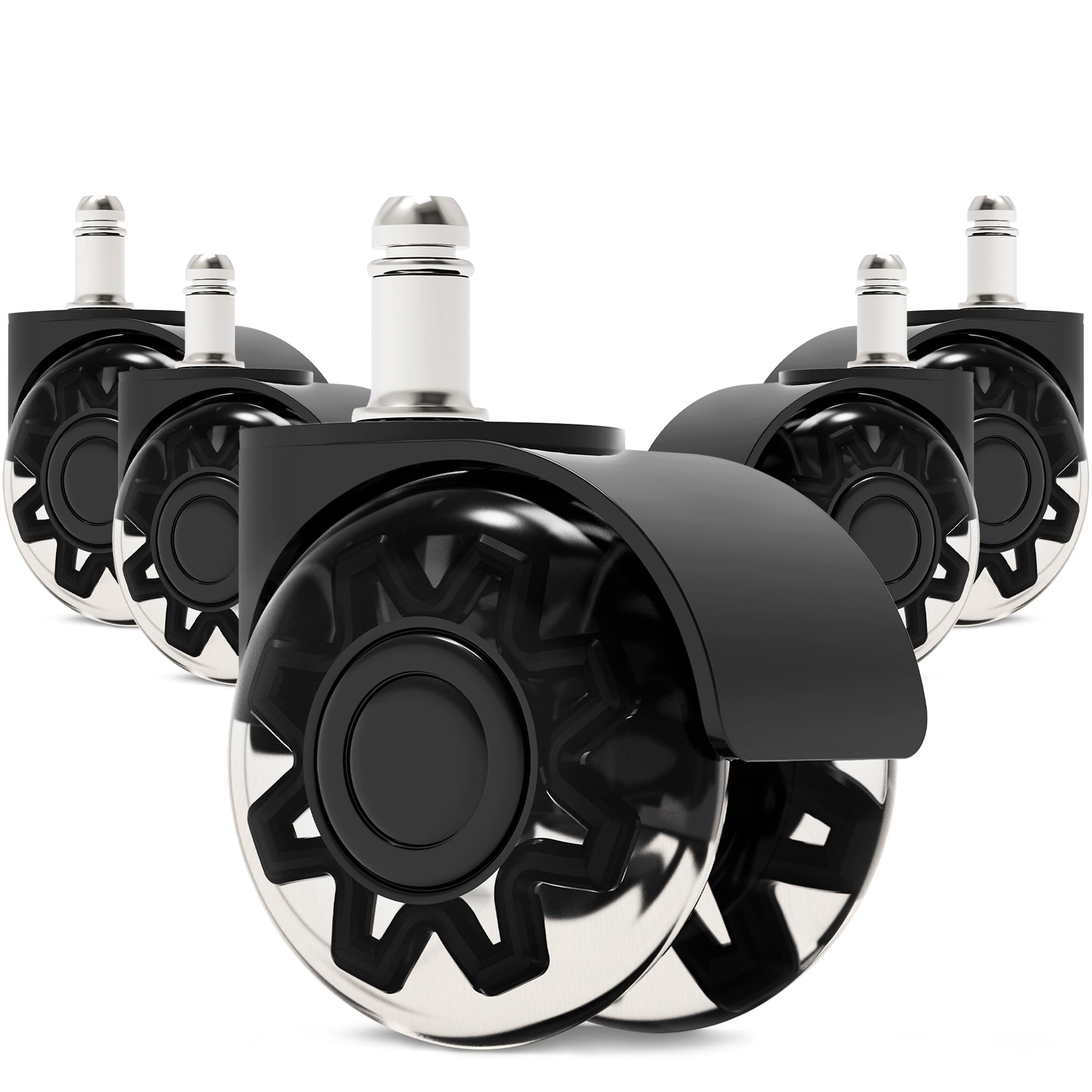 5-Pack Heavy Duty Rubber Caster Wheels Replacement for Office Chairs - Universal Fit Desk Chair Casters with Smooth & Quiet Rolling for Hardwood Floors & Carpets - Premium Office Chair Accessories for Home & Office Workspaces