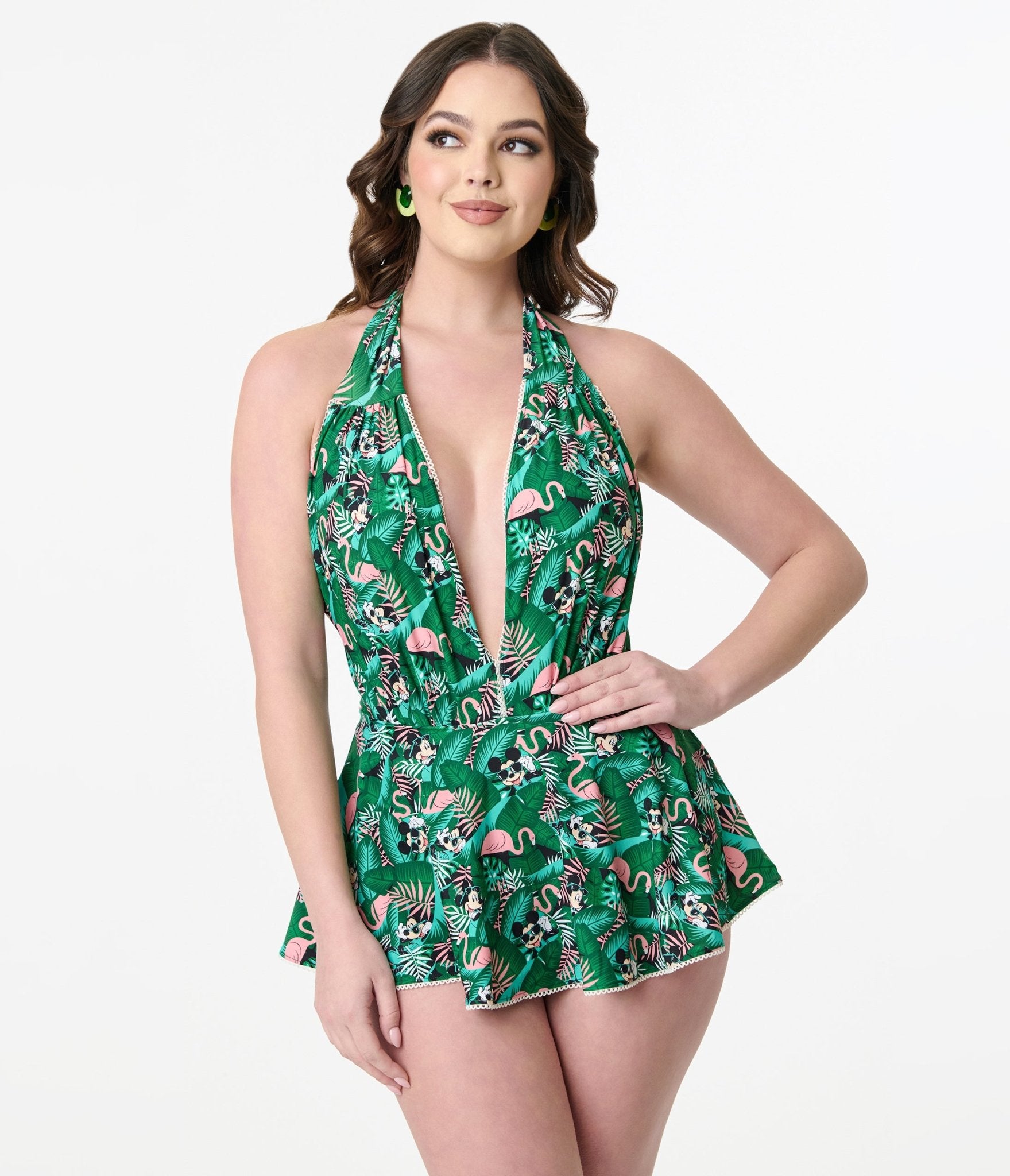Disney Mickey & Friends Tropical Print Wendy Swimsuit - Vintage Inspired One Piece Bathing Suit for Women | Beach Vacation, Pool Party & Summer Outfits