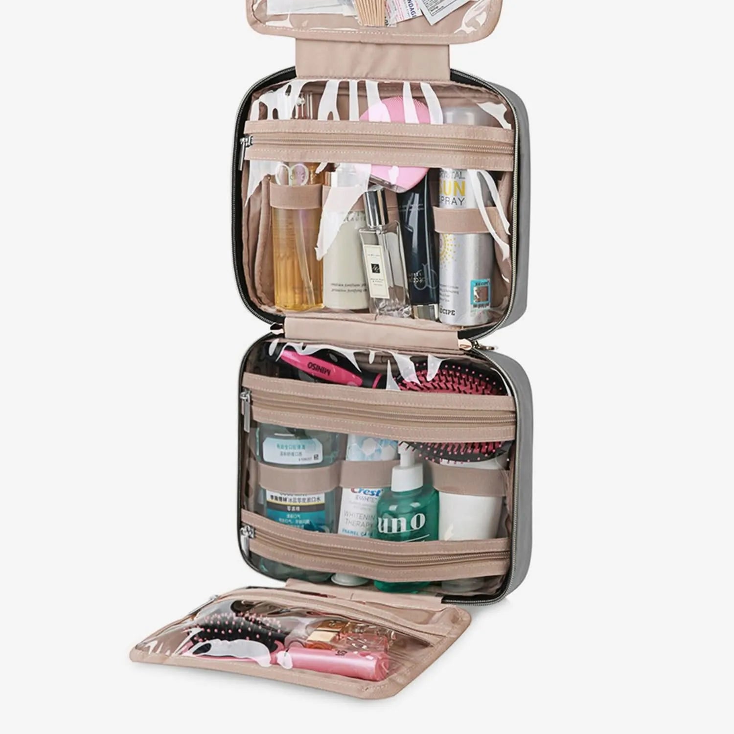 Bonchemin Grey Space Saver Toiletry Bag - Waterproof Travel Cosmetic Organizer for Men & Women - Perfect for Airplane, Camping, Gym & Business Trips
