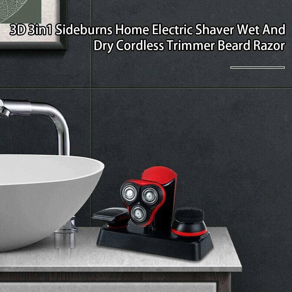 USB Rechargeable 3-in-1 Electric Shaver for Men - Wet/Dry Waterproof Rotary Shaver with Facial Cleaning Brush, Cordless Men's Grooming Kit for Travel & Daily Use