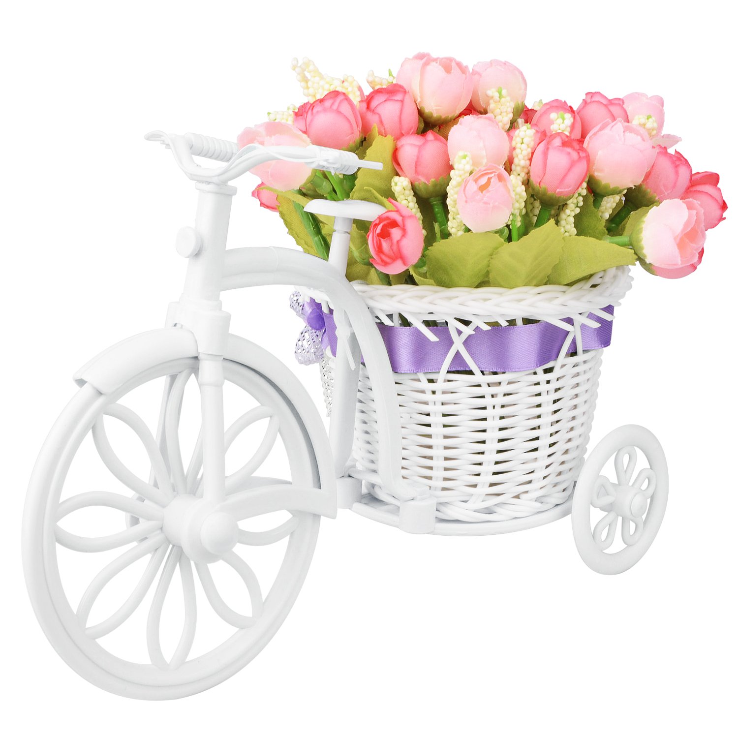 Vintage Bike Planter with Artificial Flowers - Pink Mini Garden Decor for Home, Wedding, Party & Outdoor Decorations - Perfect for Porch, Patio, and Indoor Display