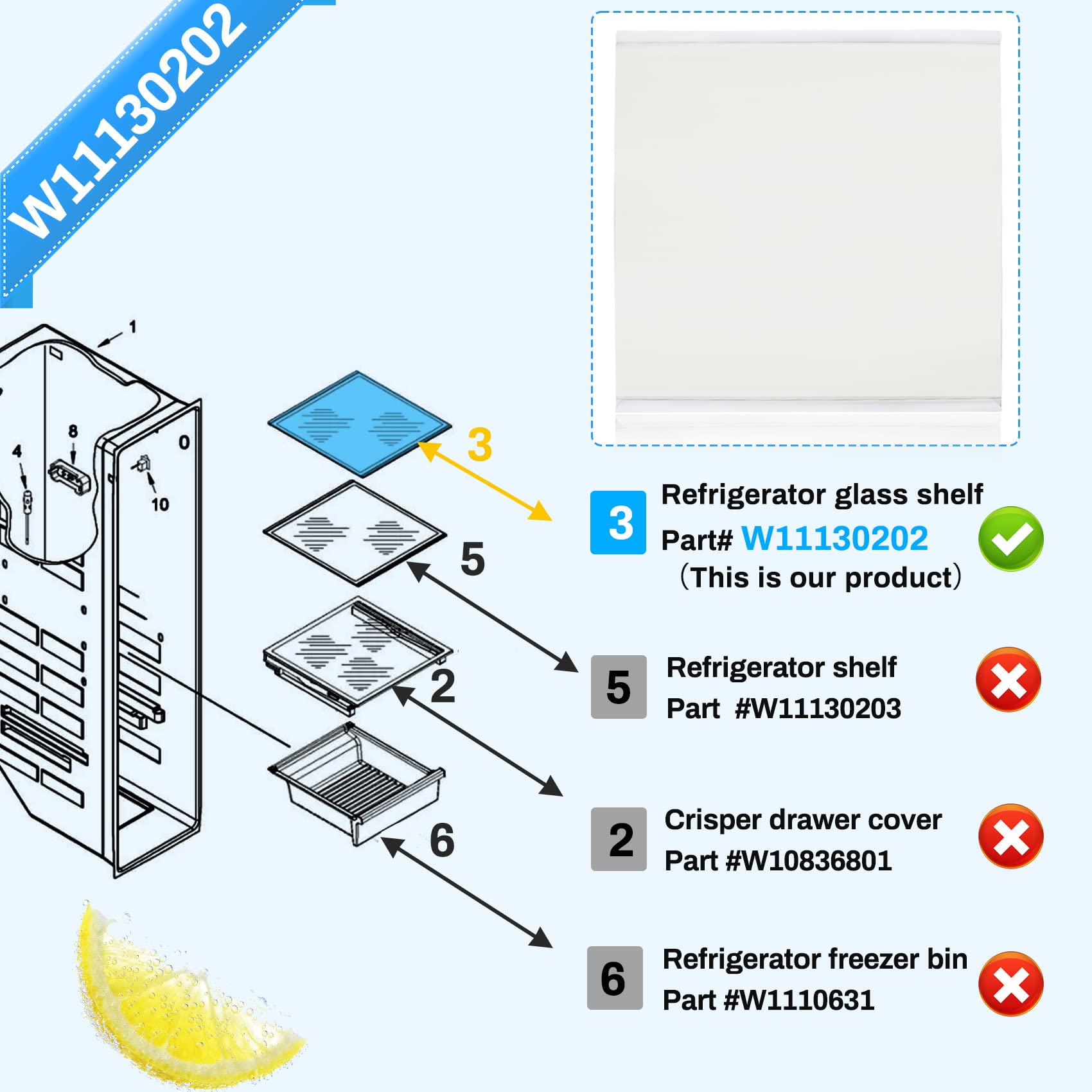 Whirlpool Freezer Glass Shelf Replacement (2-Pack) - Compatible with WRS571CIHZ04 & Other Models - Perfect for Refrigerator Organization & Storage
