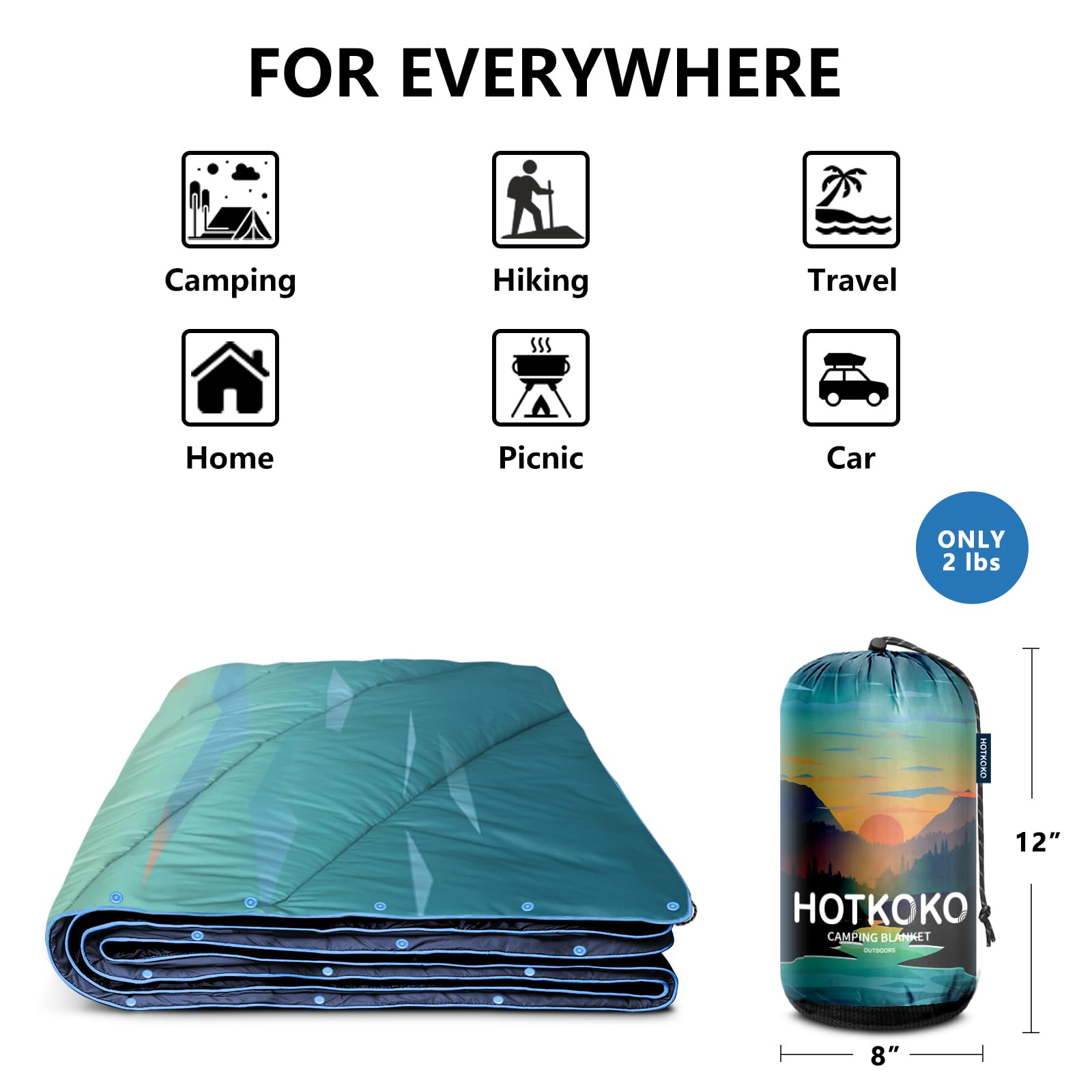 Lightweight Packable Puffy Printed Camping Blanket - Waterproof Outdoor Blanket for Camping, Hiking, Picnics, Travel & Stadium Events - Perfect for Beach Days, Backpacking & Outdoor Concerts