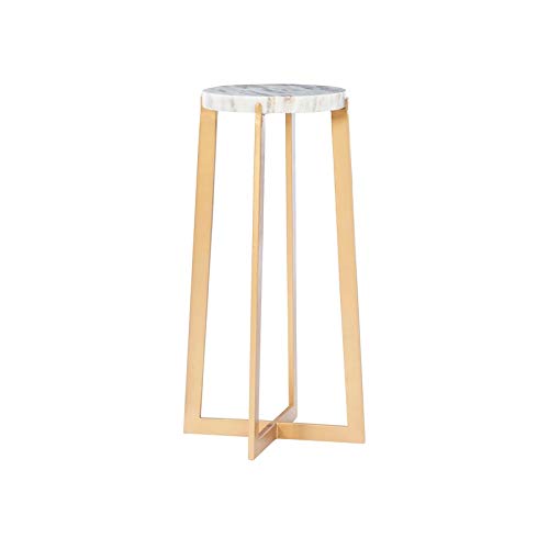 Pemberly Row Transitional Iron and Marble Drink Table - Gray and Gold Accent Side Table for Living Room, Patio, or Entryway