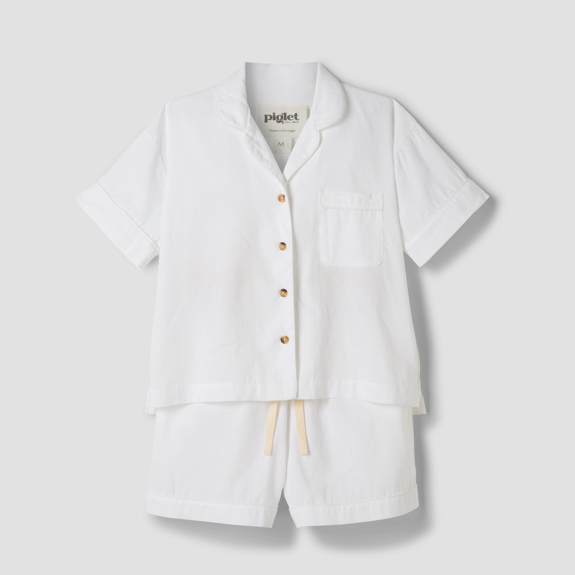 Comfortable White Linen Blend Pajama Short Set for Women - Soft Sleepwear & Lounge Wear for Summer Nights & Relaxing at Home