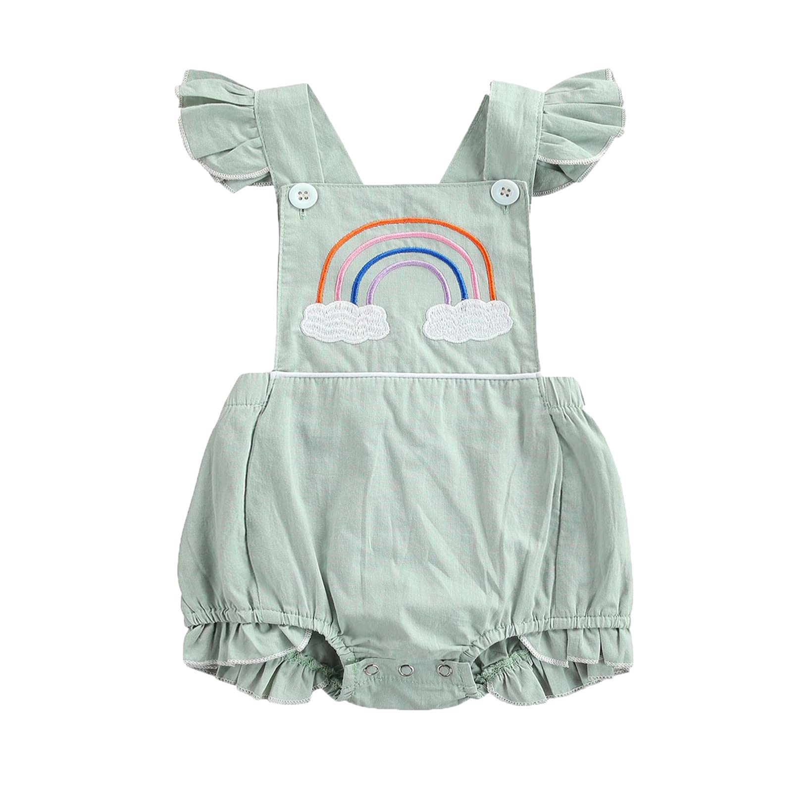 Baby Girls Ruffle Backless Leopard Print Romper & Rainbow Halter Jumpsuit Set with Floral Bodysuit & Headbands | Newborn Summer Outfit, Photoshoot, Birthday Party