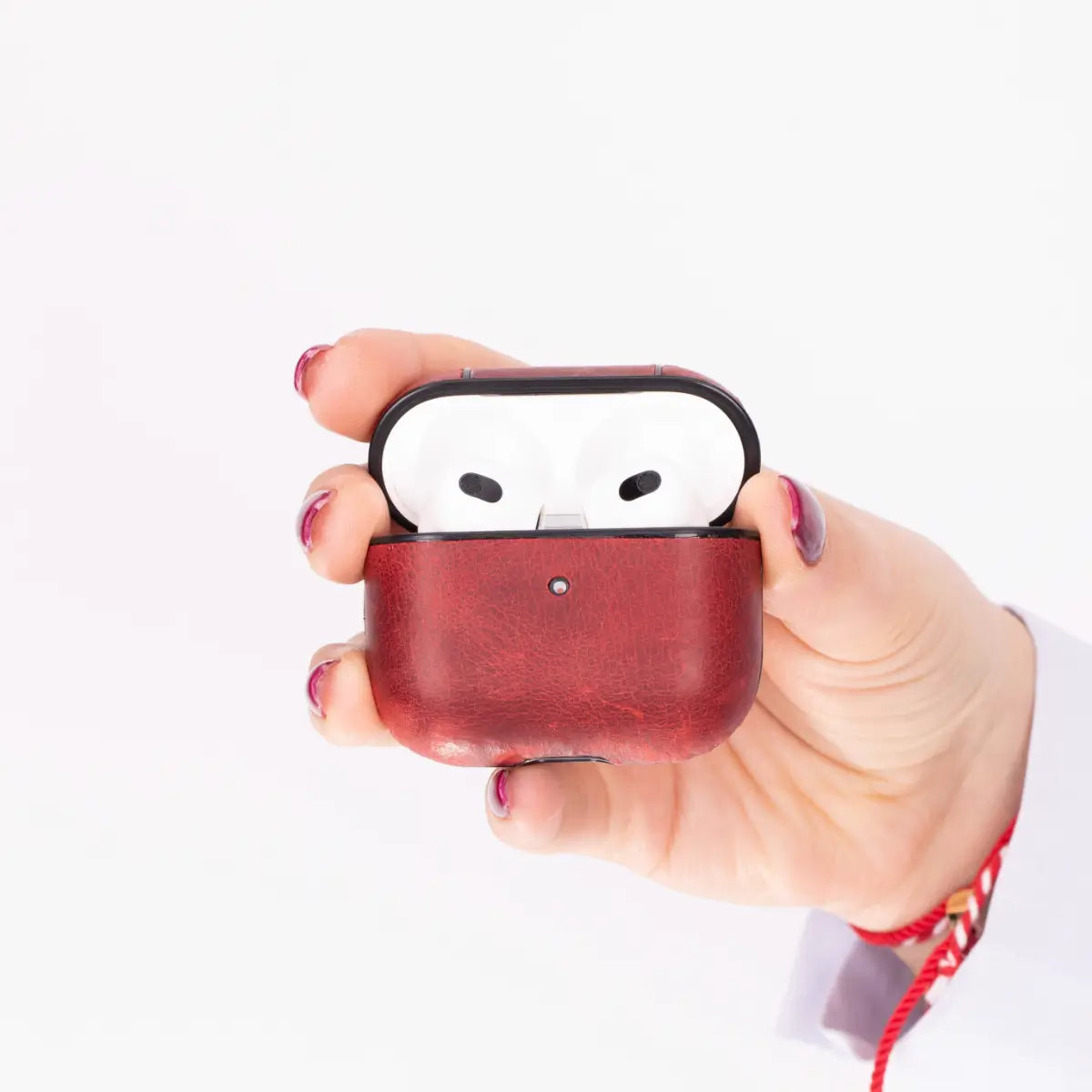 Premium Red Leather AirPods 3 Case - Shockproof & Scratch-Resistant Protective Cover for Apple AirPods 3rd Generation - Perfect for Travel, Workouts & Everyday Use