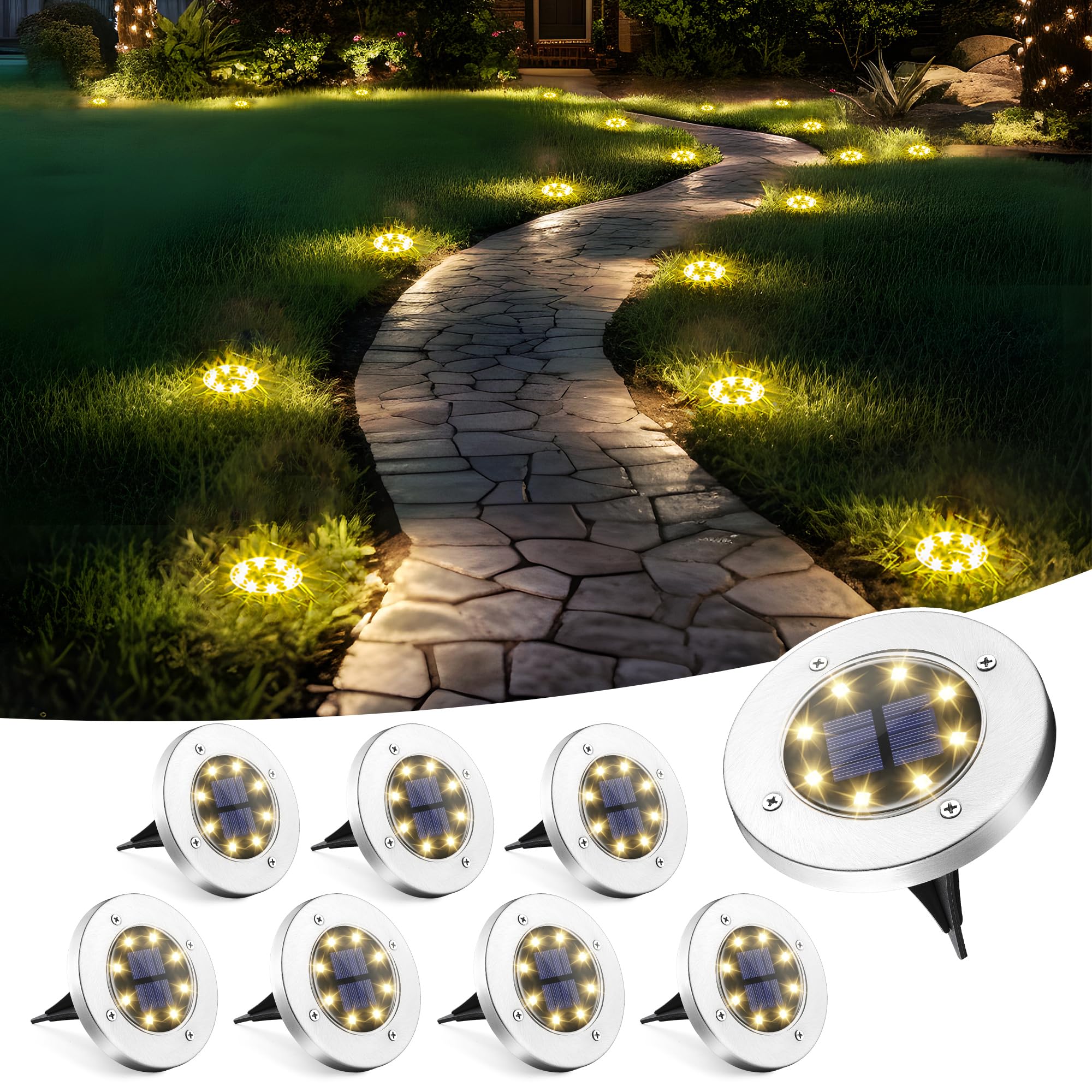 SOLPEX 8 Pack Waterproof Solar Lights Outdoor - Warm White Solar Garden Lights for Pathway, Driveway, Patio, Backyard, Walkway | Durable Landscape Lighting for Gardens, Yards & Outdoor Decor