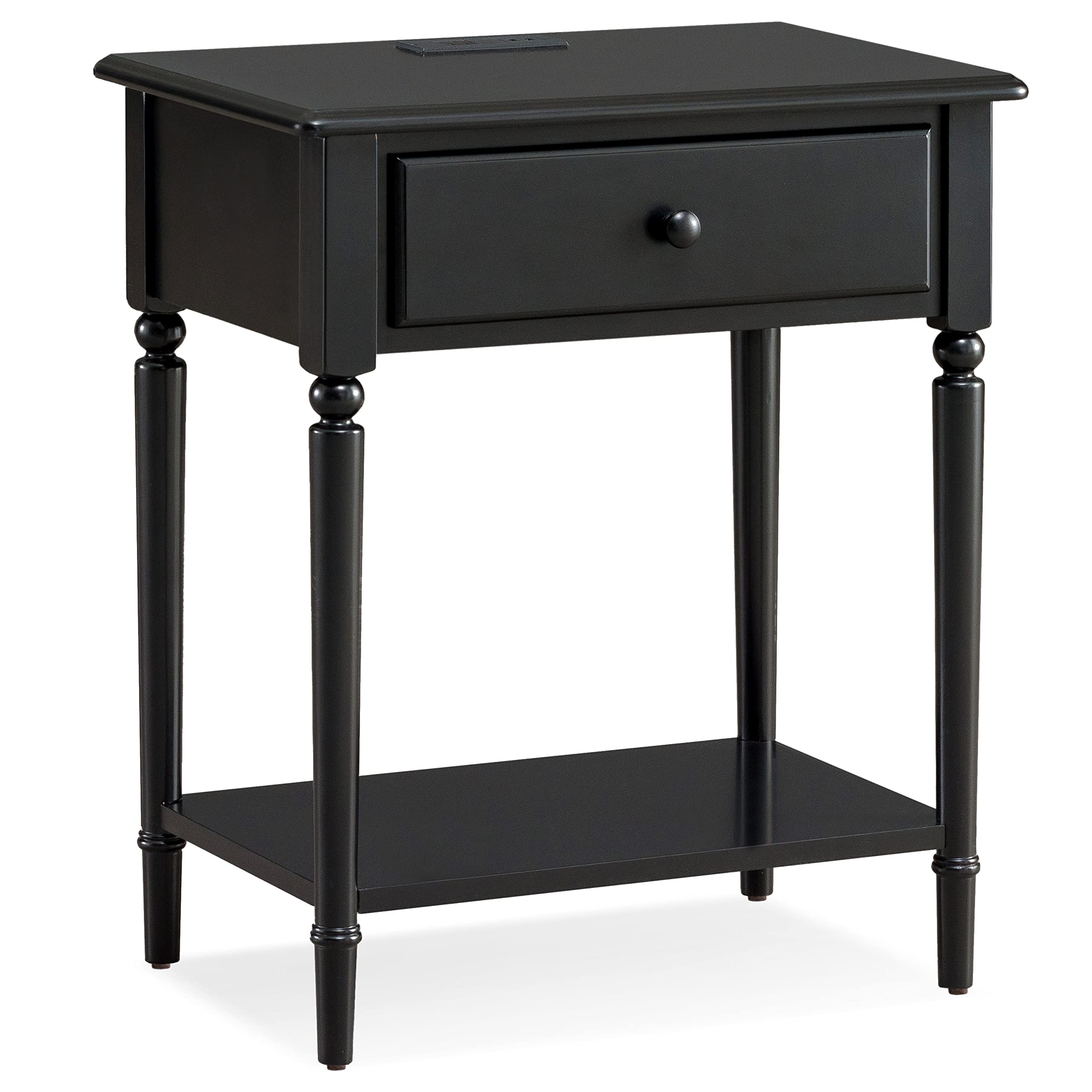 Coastal Nightstand with USB-C Fast Charging Station - Solid Wood Swan Black Side Table for Bedroom, Living Room & Small Spaces - Modern End Table with Storage Shelf - Perfect for Charging Devices & Organizing Essentials - Leick Home 20022-BK