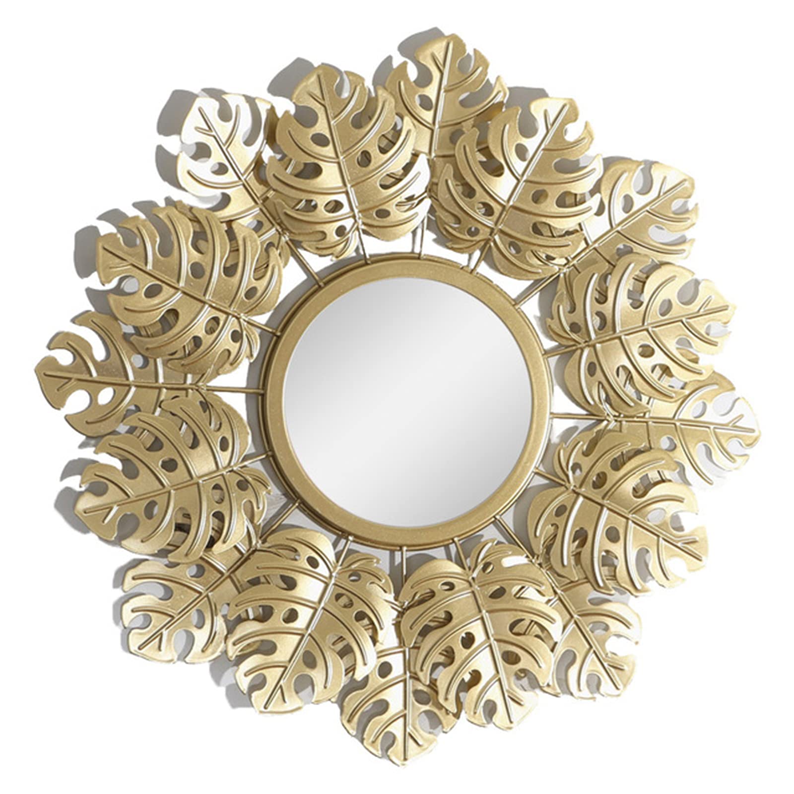 Gold Leaf Round Wall Mirror - Elegant Decorative Mirror for Living Room & Bathroom | Wall-Mounted Mirror with Stylish Frame for Home Decor | Perfect for Vanity, Entryway, and Bedroom Decor