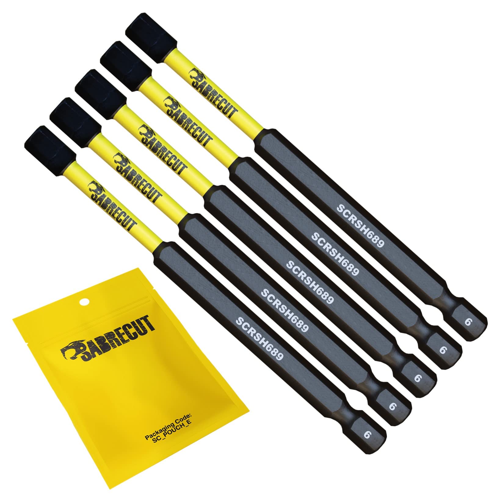 5-Pack SabreCut SCRH689_5 89mm H6 Heavy Duty Magnetic Hex Impact Screwdriver Bit Set - Single End, Fits Dewalt, Milwaukee, Bosch, Makita & More | Ideal for Construction, Automotive & DIY Projects