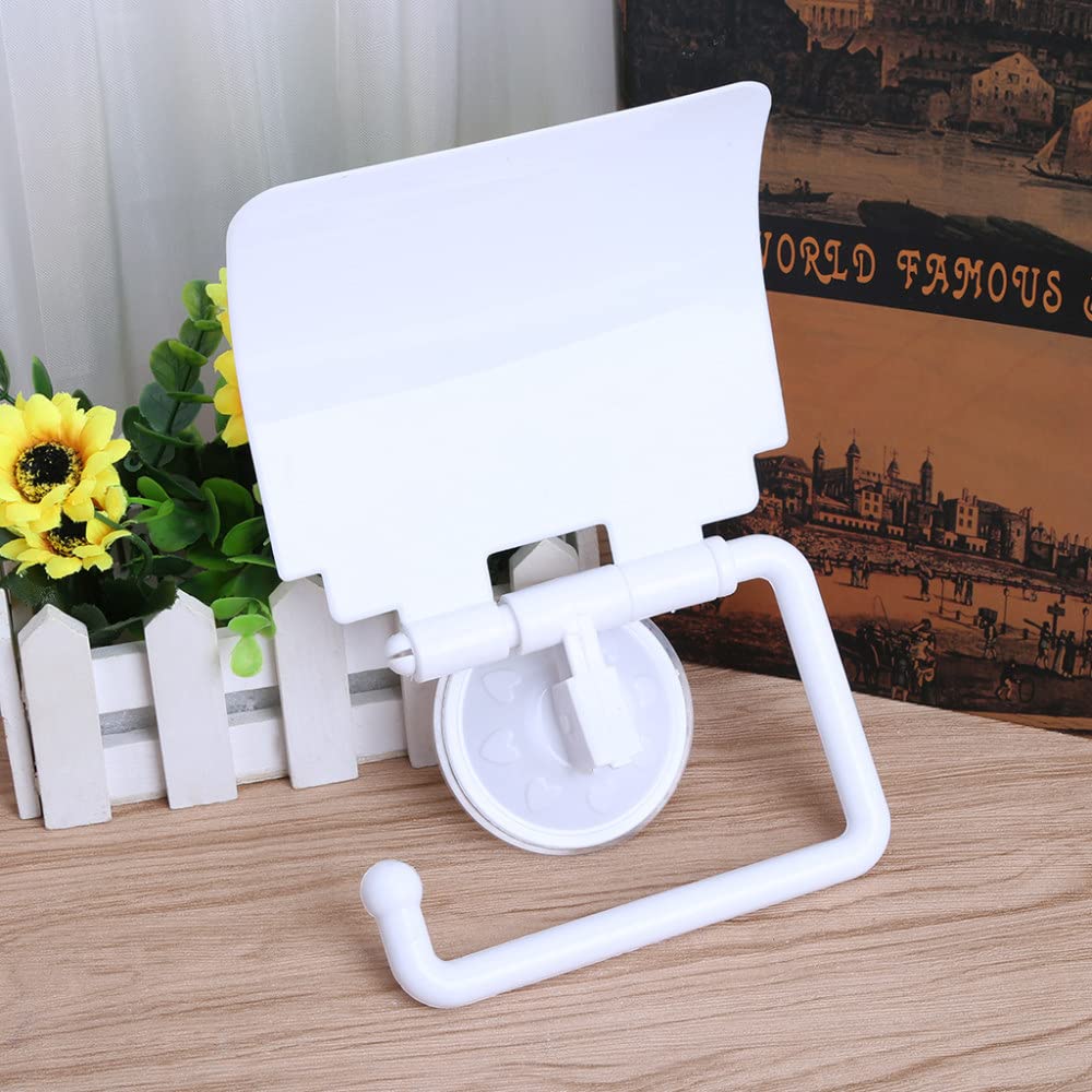 Wall Mounted Plastic Suction Cup Bathroom Toilet Paper Roll Holder with Cover - Space Saving Bath Tissue Dispenser for Home, RV, Office & Dorm - Easy Install No Drill Bath Organizer Accessory