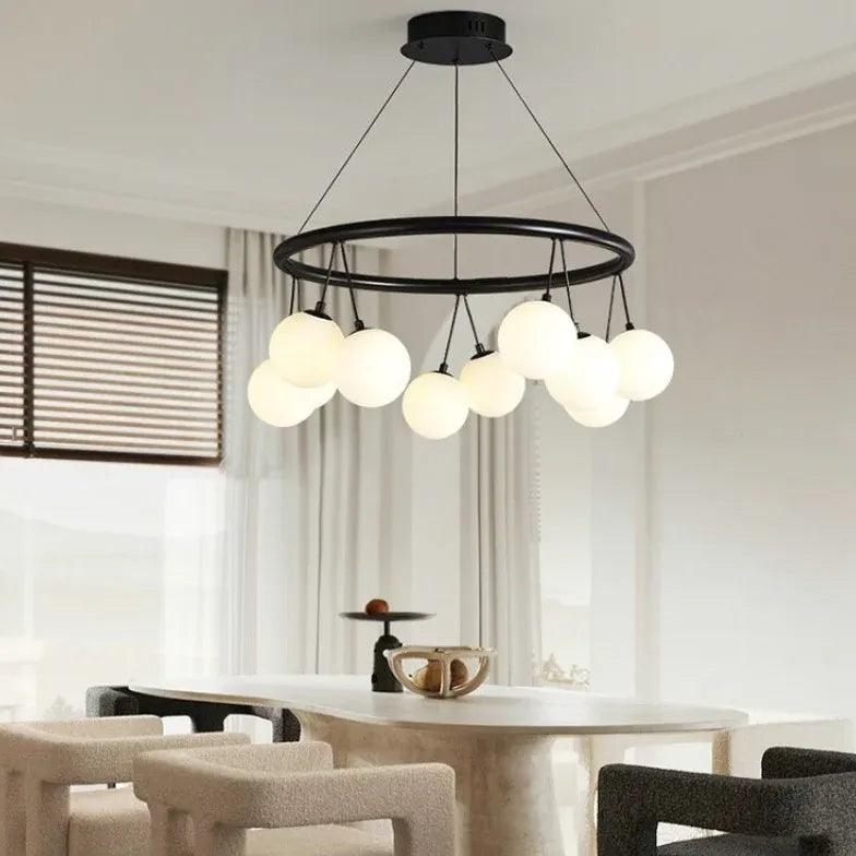 Modern Round Black Chandelier - Elegant Ceiling Light Fixture for Dining Room, Living Room & Bedroom Decor