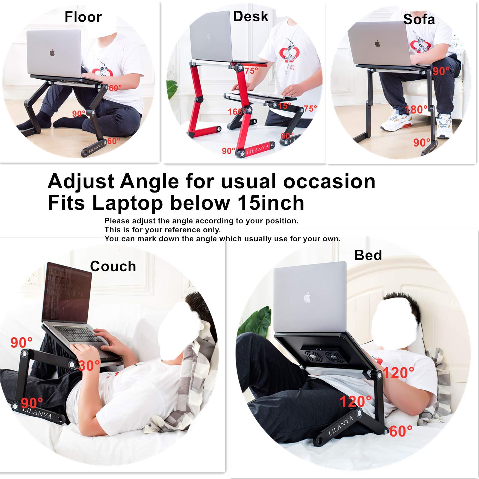 LILANYA Adjustable Laptop Stand with USB Fan - Ergonomic Portable Laptop Table for MacBook, Ultrabook & Notebook - Perfect for Work from Home, Office, Travel, Bed or Couch Use (Blue)