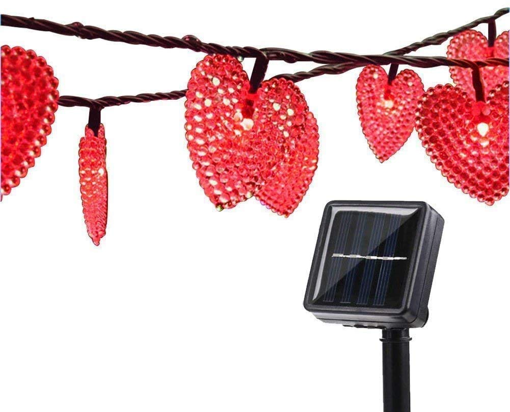 30LED Heart Shaped Solar String Lights - 20ft Outdoor Fairy Lights for Christmas, Weddings & Parties | Waterproof LED Curtain Lights for Home, Kitchen, Window & Wall Decorations (Red) - Perfect for Holiday Decor, Garden Lighting & Romantic Ambiance