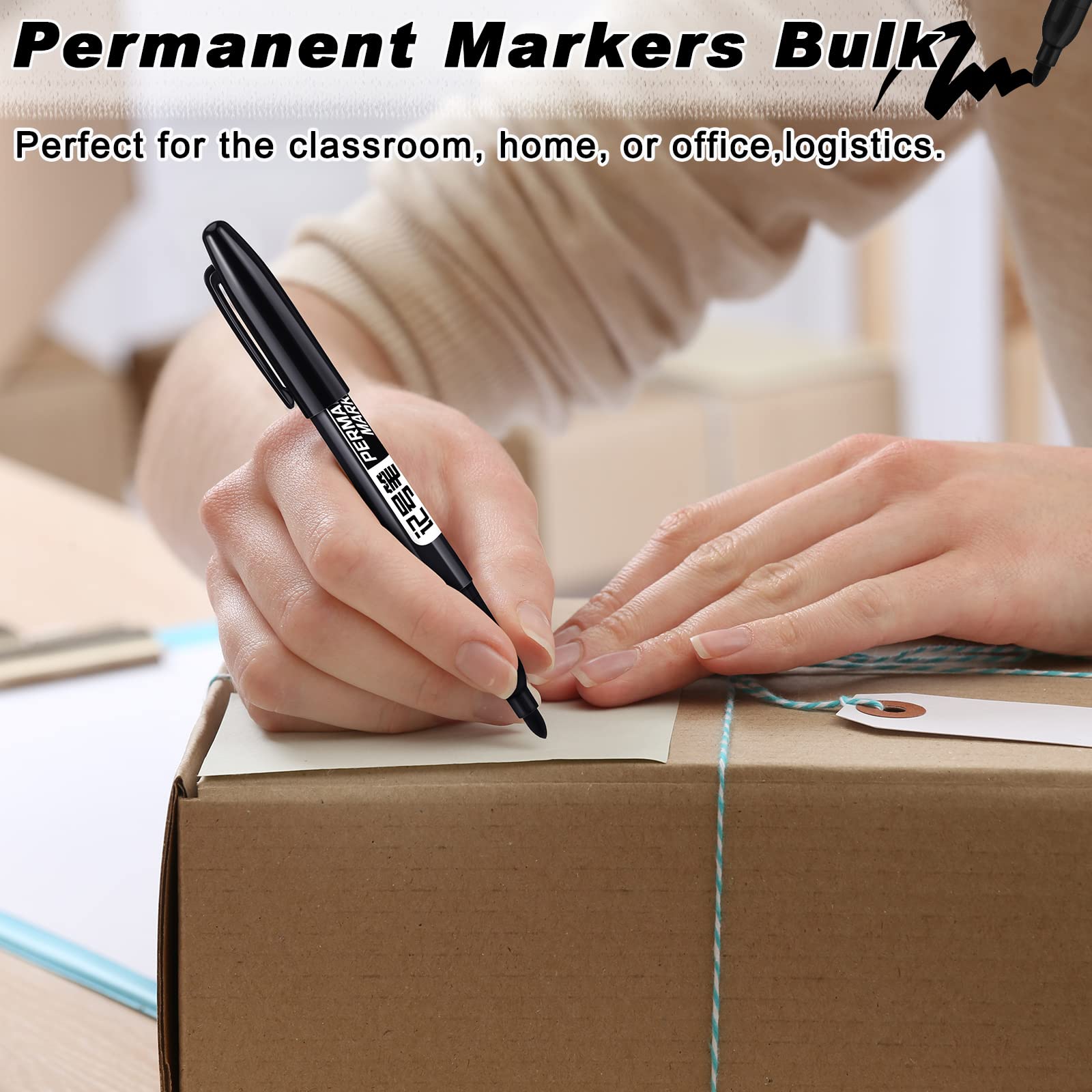Thenshop 300 Pack Permanent Markers Bulk - Fine Point Waterproof Markers for Plastic, Wood, Stone, Metal & Glass - Ideal for Office, Classroom, Easter, Graduation & Back to School Supplies (Black)