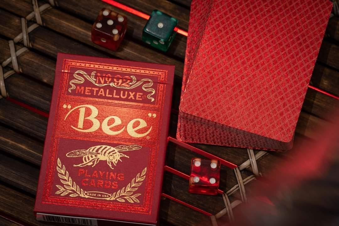 Premium Bee MetalLuxe Red Playing Cards - Elegant & Durable for Poker, Magic Tricks, and Cardistry | Perfect for Game Nights, Collectors, and Professional Performers