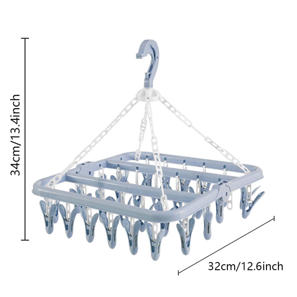 SteelFever 32-Clip Foldable Clothes Drying Rack - Space Saving Laundry Hanger for Shirts, Underwear, Socks & Delicates (Nordic Blue) | Perfect for Small Apartments, Dorms & Travel