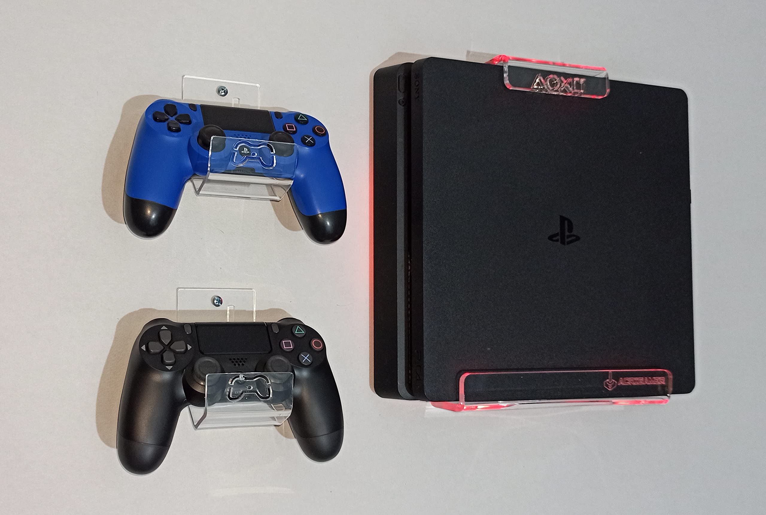 Wall Mount for PlayStation 4 PS4 & PS4 Pro - Multicolor LED Lighting Kit with 2 Controller Holders - Perfect for Gaming Room Setup & Space Saving Organization