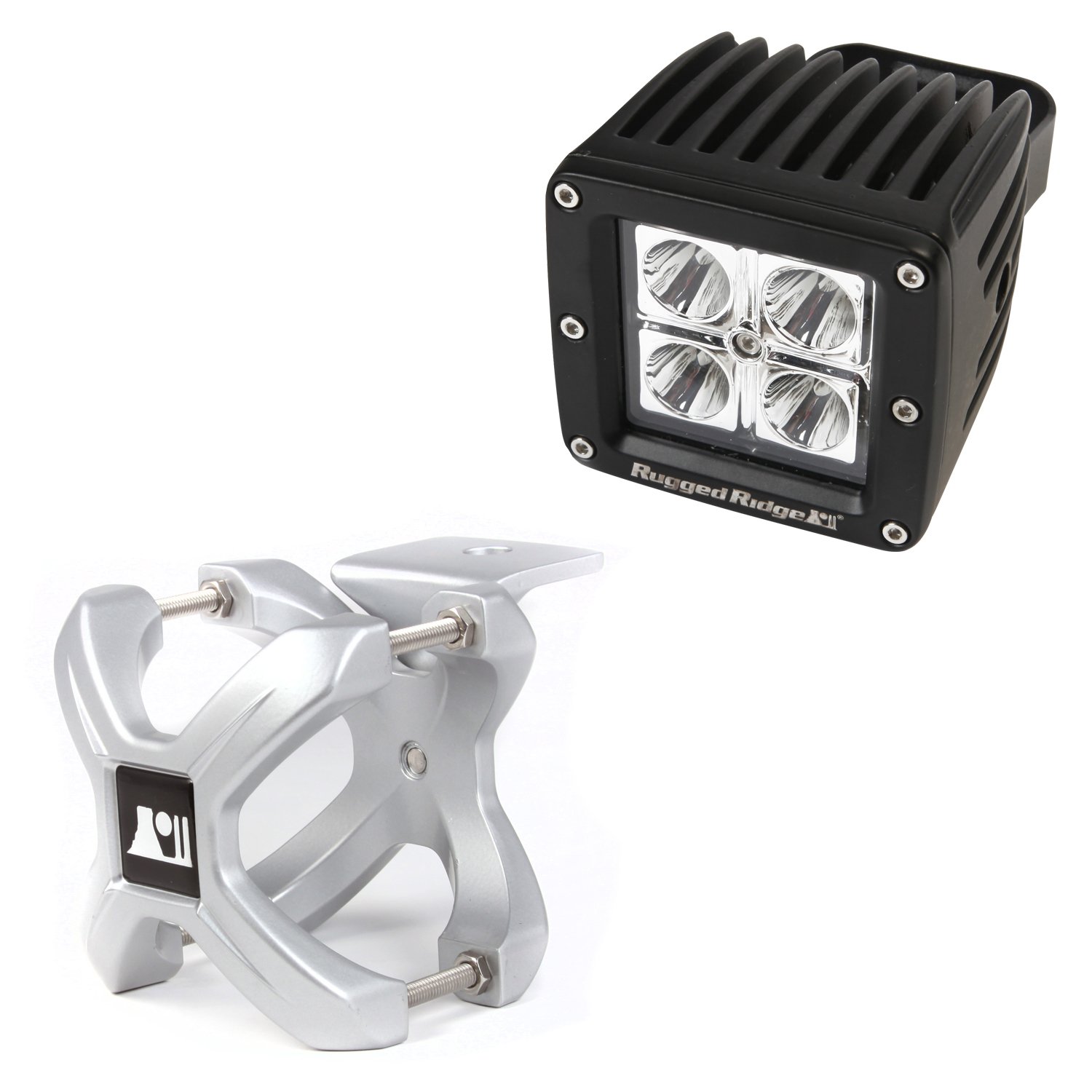 Rugged Ridge 15210.31 X-Clamp Square LED Light Kit - Small Silver 2-Piece for Off-Road Vehicles & Jeep Accessories | Perfect for Night Driving & Outdoor Adventures